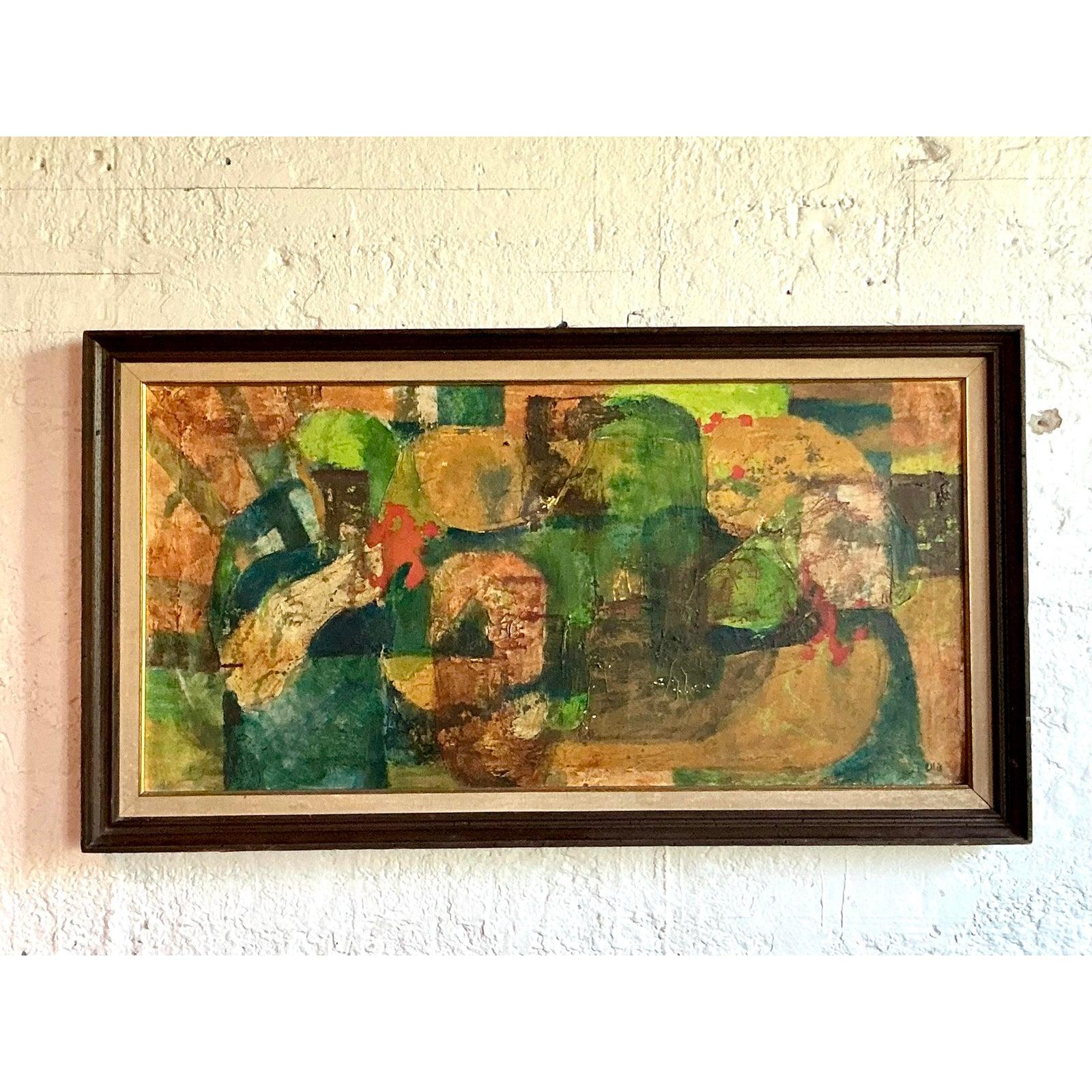 Vintage Boho MCM Original Abstrakt Öl auf Leinwand im Angebot 1