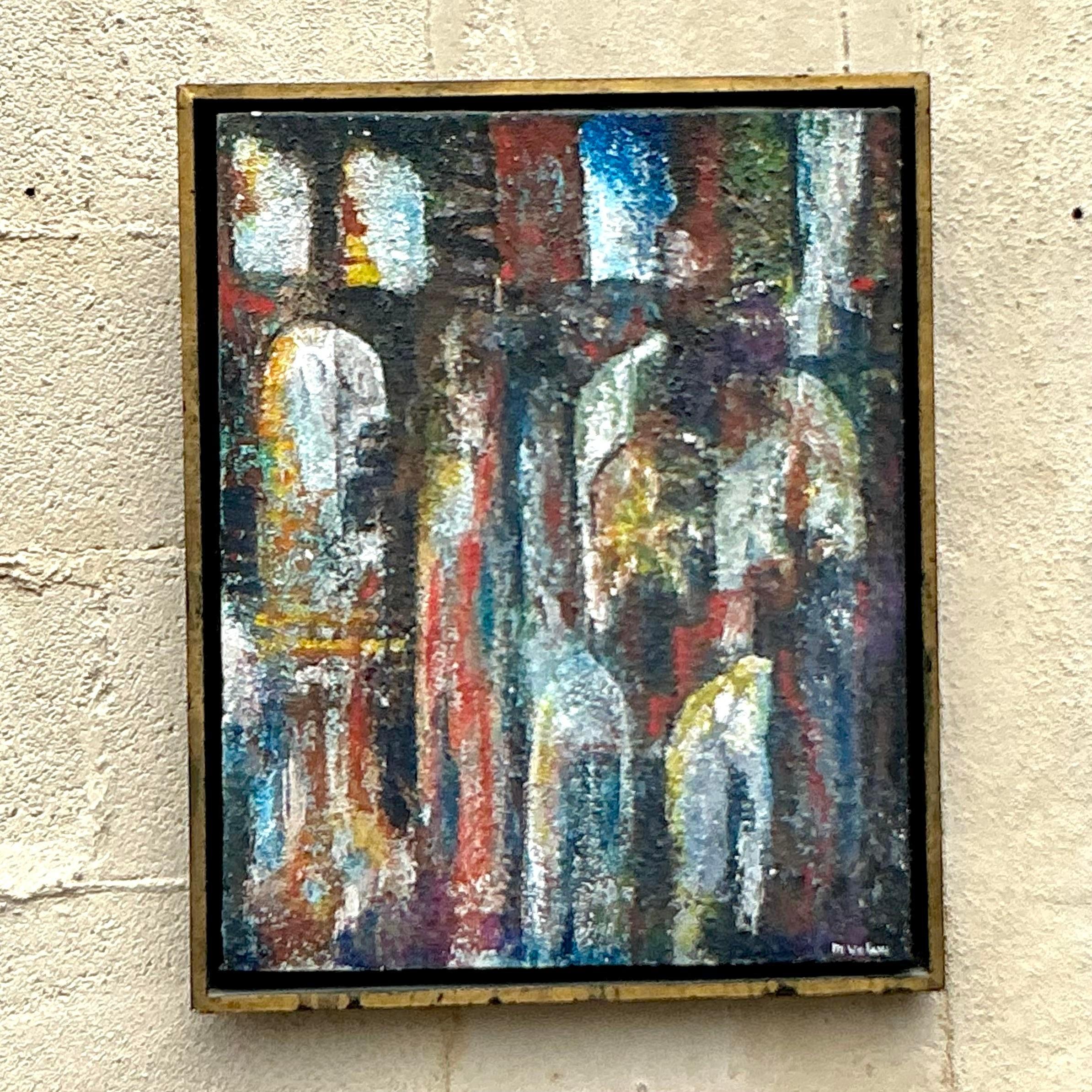 Nordamericano Vintage By MCM Pittura ad olio astratta su tela con texture