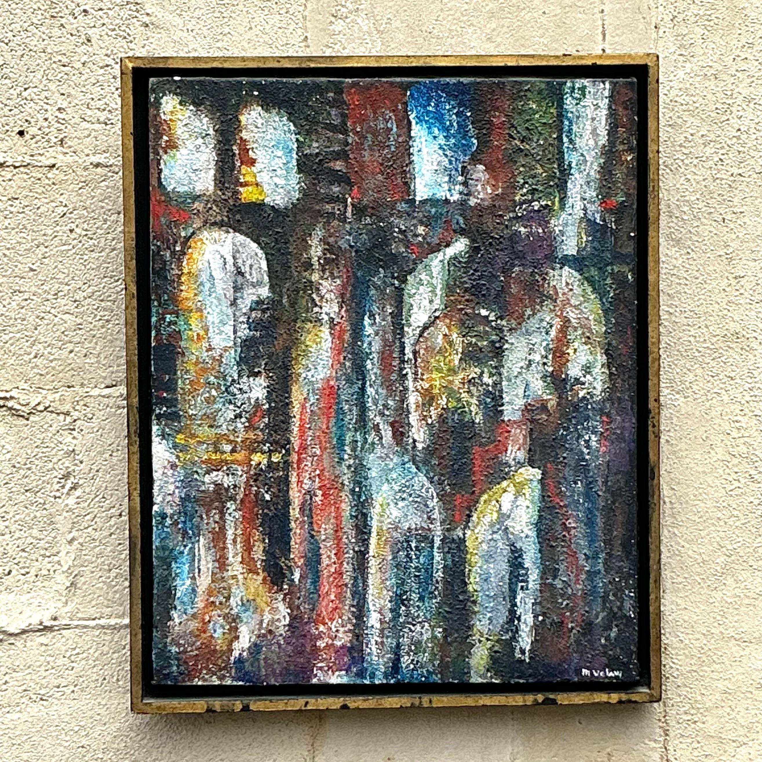 Vintage By MCM Pittura ad olio astratta su tela con texture In condizioni buone a west palm beach, FL