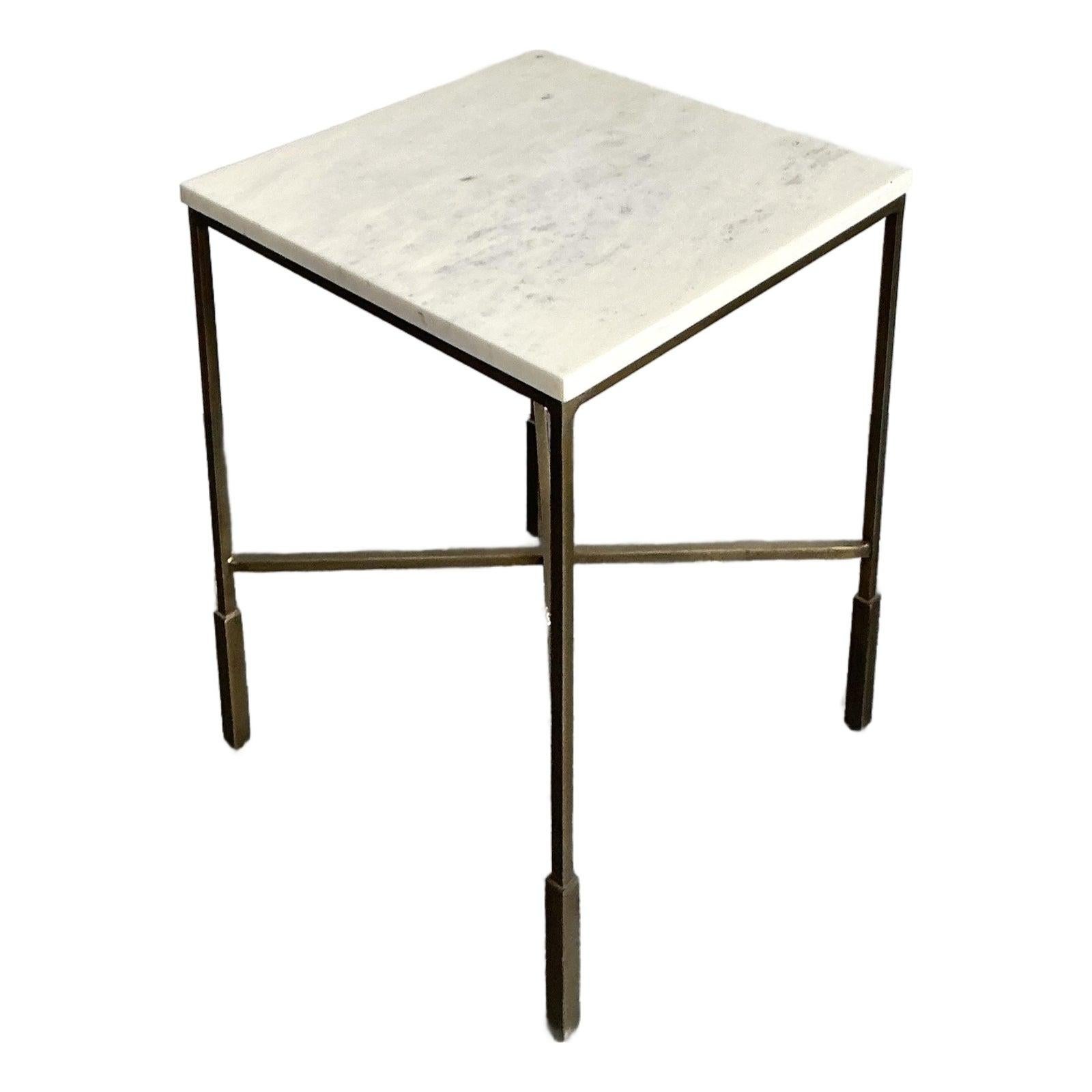 Vintage Boho Mecox Stone Top Side Table For Sale
