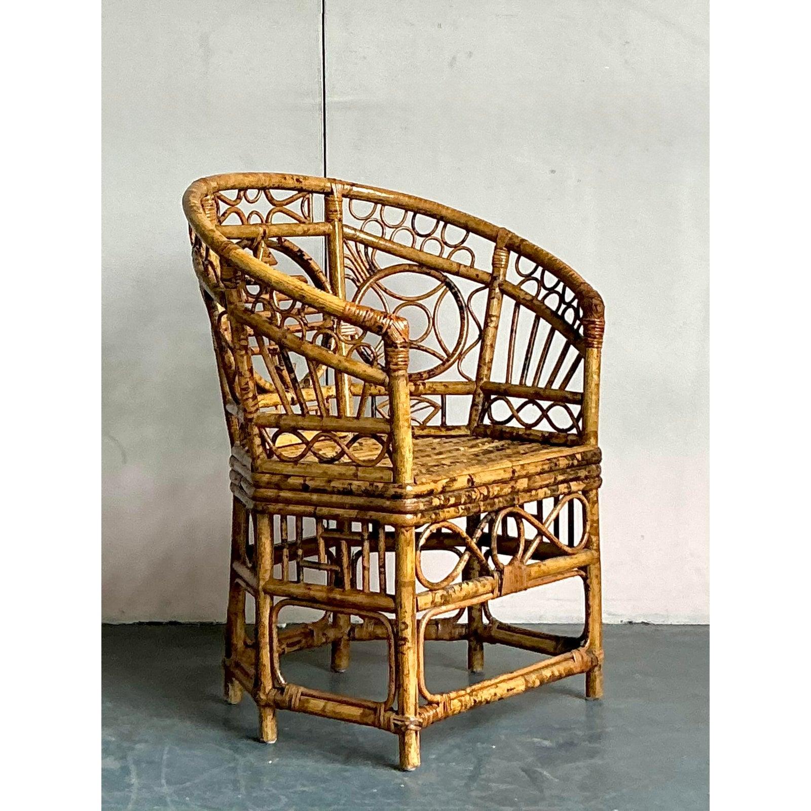 Silla Pavillon Vintage Boho con Respaldo Medallón de Bambú Brighton en venta 2