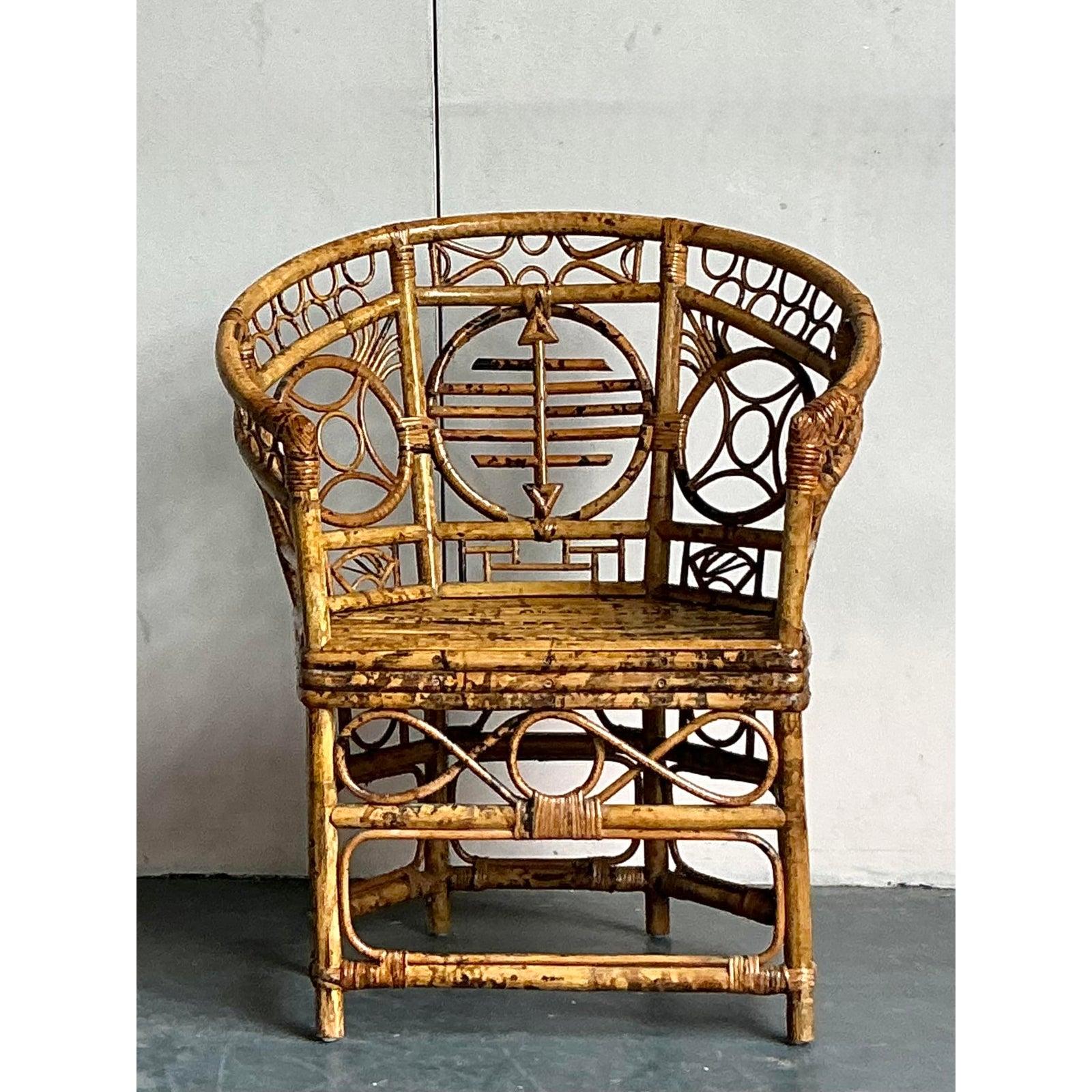 Silla Pavillon Vintage Boho con Respaldo Medallón de Bambú Brighton en venta 3
