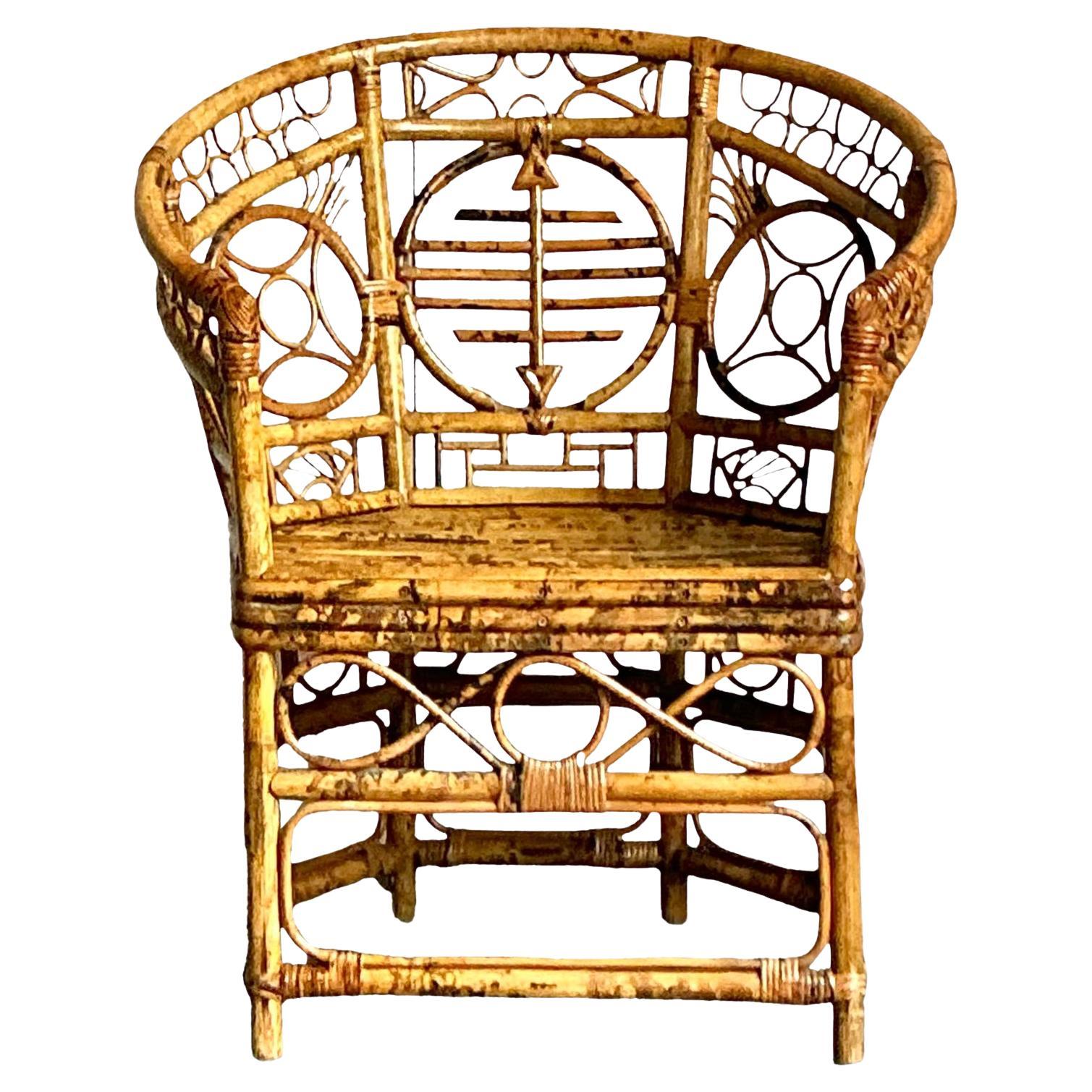 Silla Pavillon Vintage Boho con Respaldo Medallón de Bambú Brighton en venta
