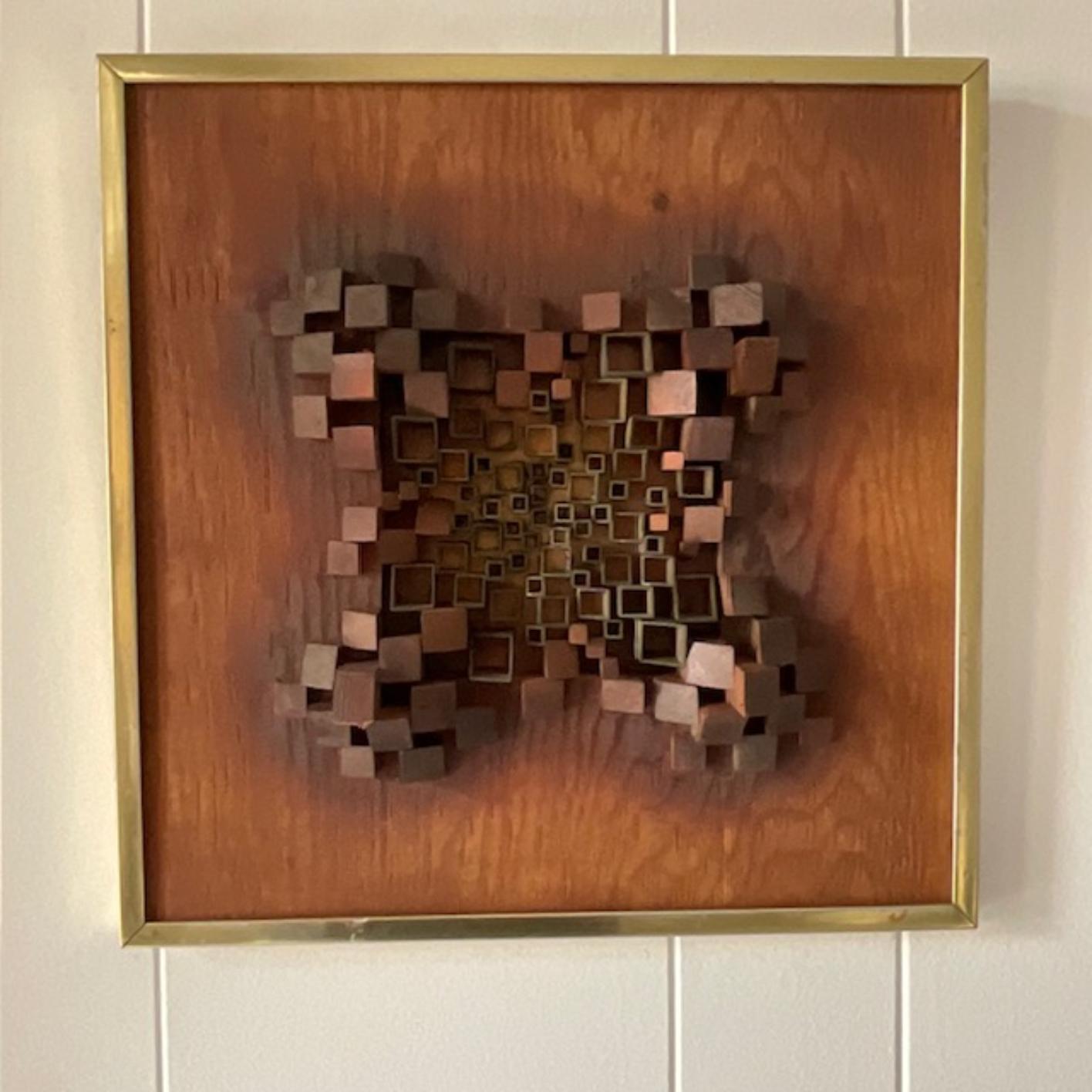 Vintage Boho Metal Cube Wall Sculpture In Good Condition For Sale In west palm beach, FL