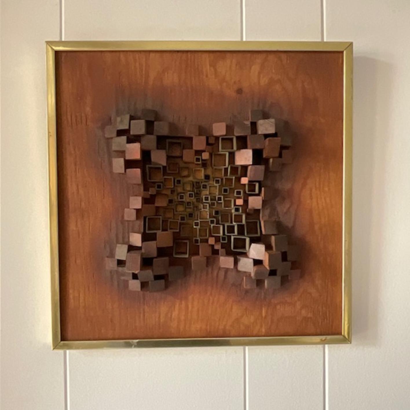 20th Century Vintage Boho Metal Cube Wall Sculpture For Sale