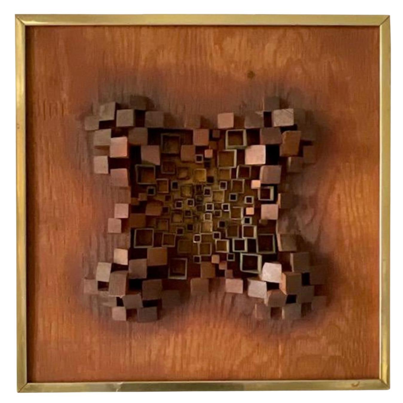 Vintage Boho Metal Cube Wall Sculpture For Sale