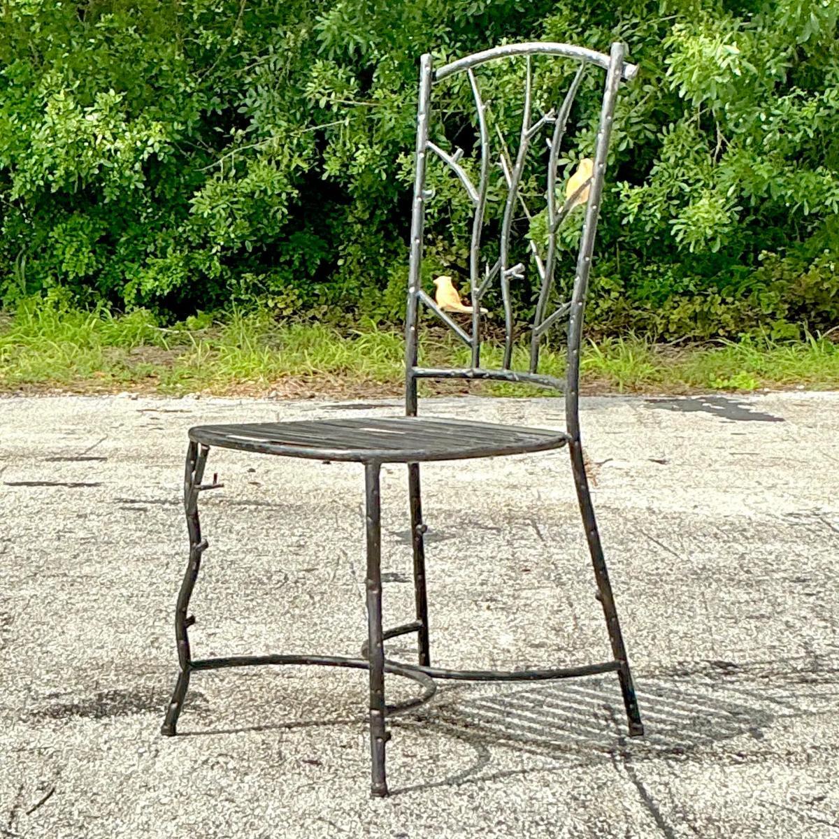 Bohemian Vintage Boho Metal Faux Bois Chair For Sale