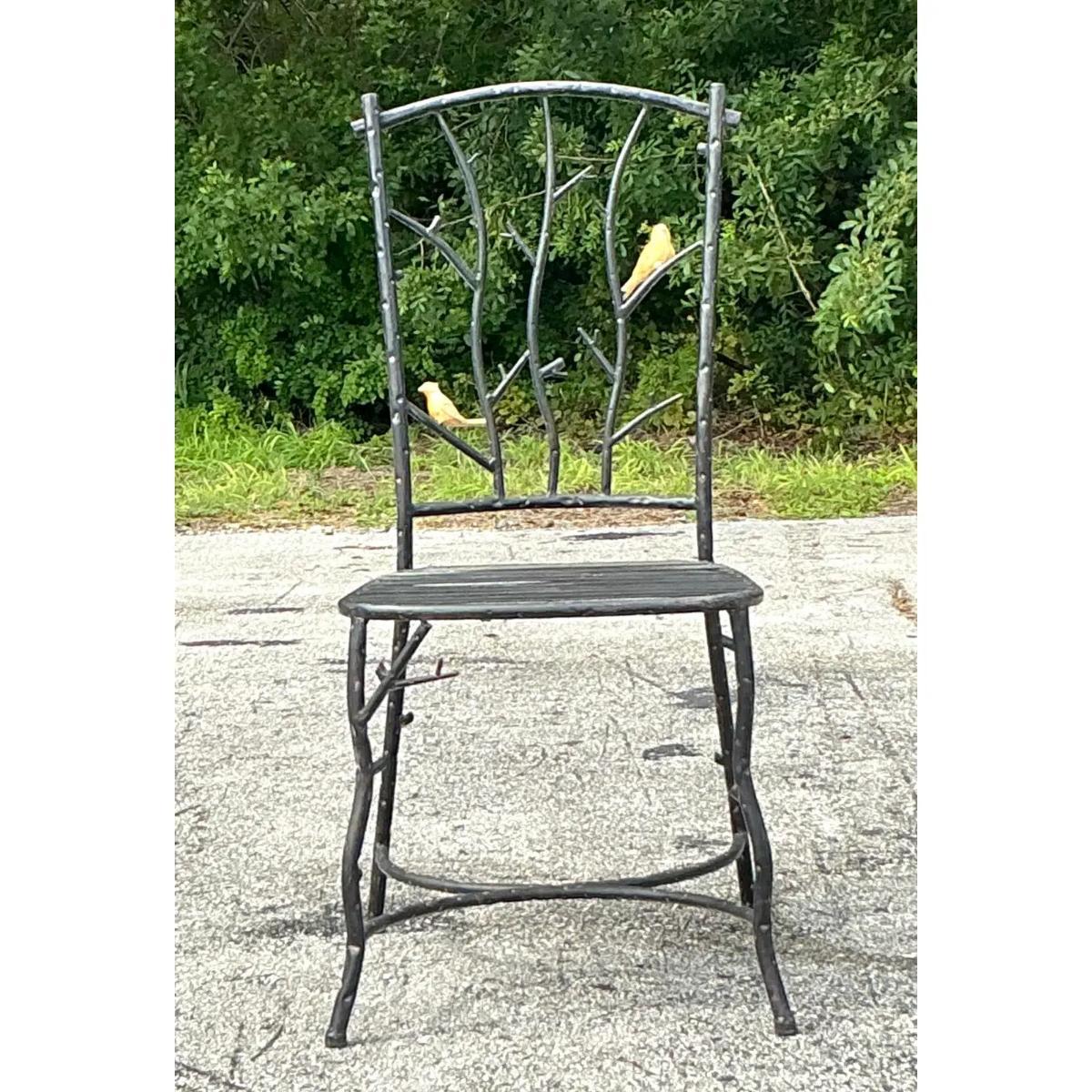 American Vintage Boho Metal Faux Bois Chair For Sale
