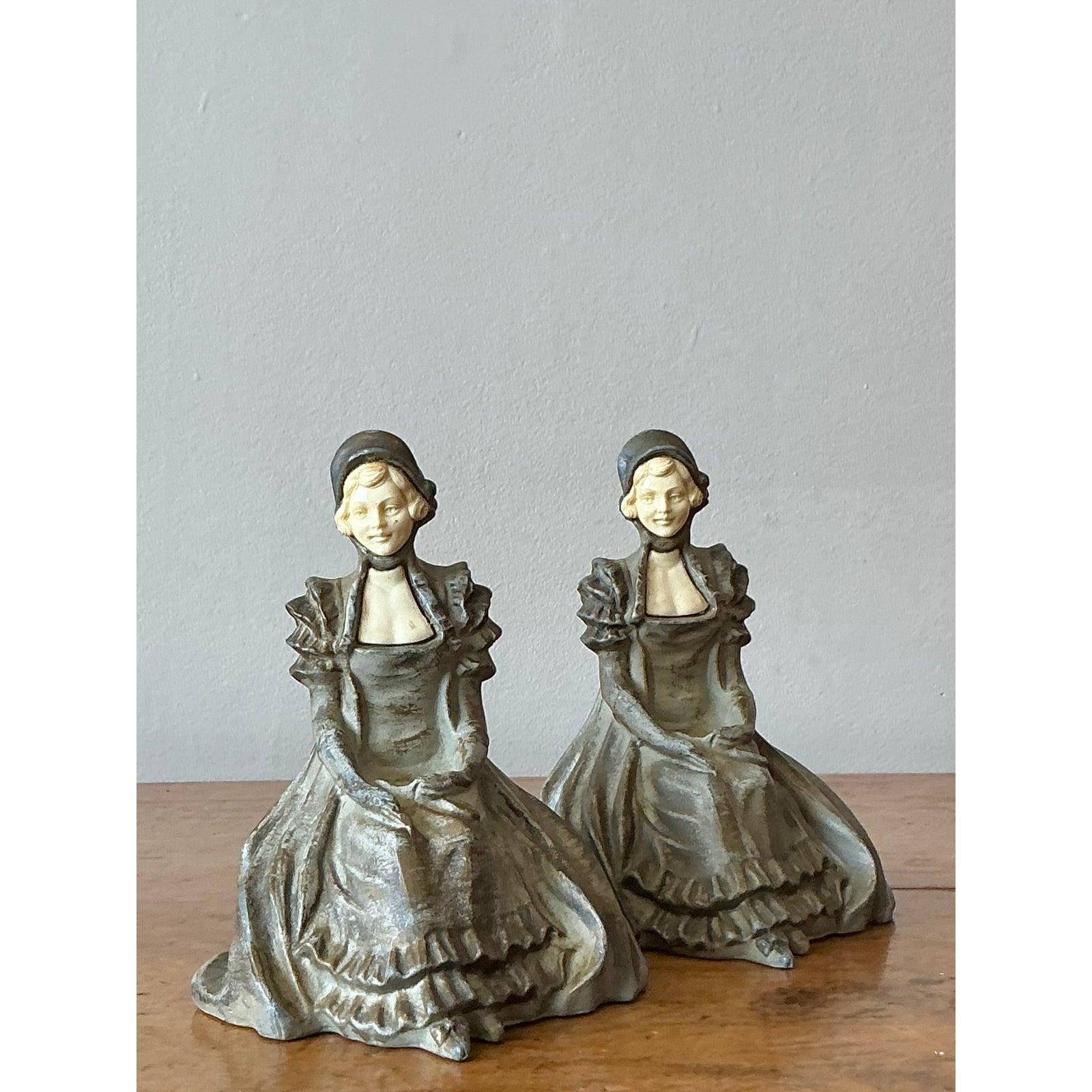 Art Nouveau Vintage Boho Metal Lady Bookends - Set of 2 For Sale