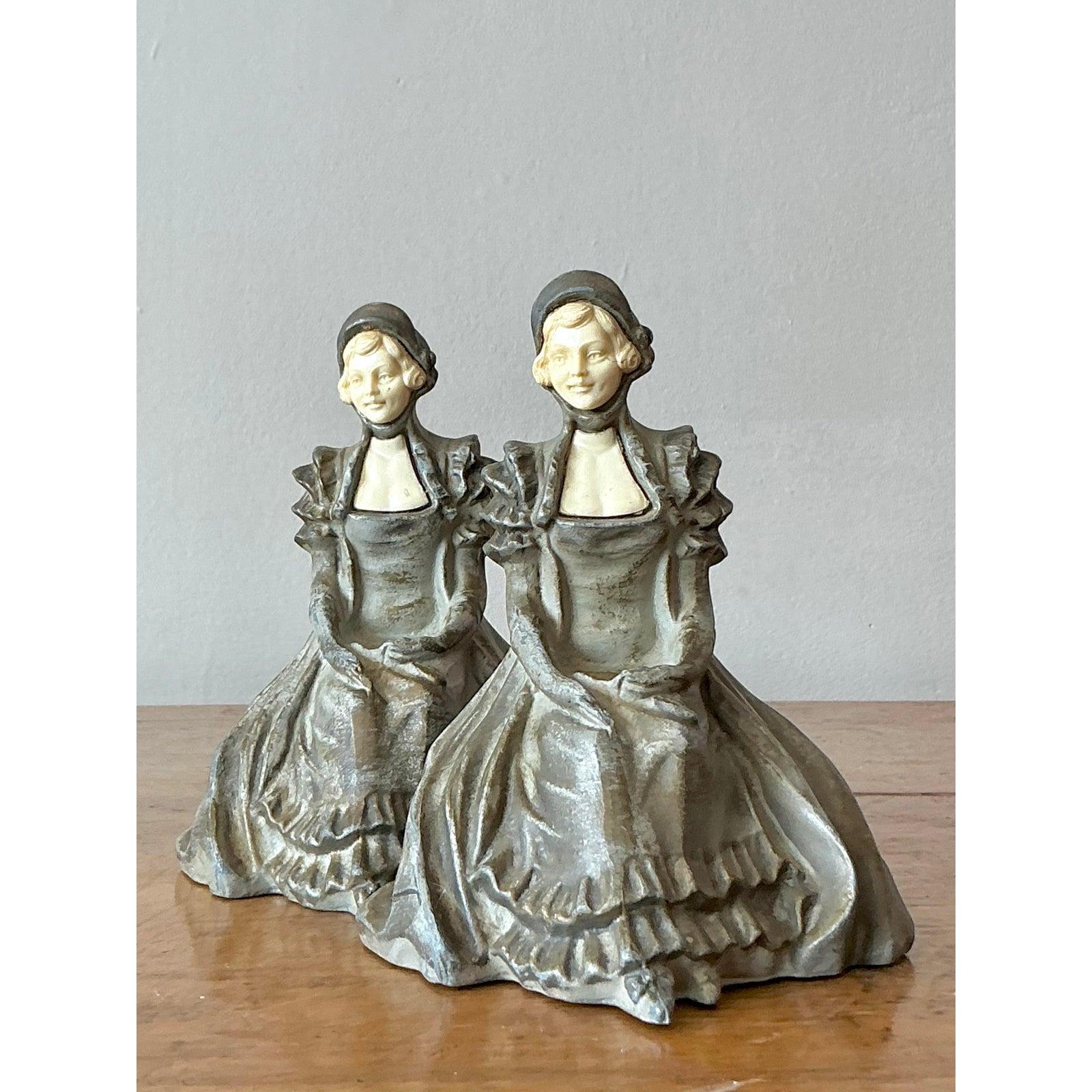 American Vintage Boho Metal Lady Bookends - Set of 2 For Sale