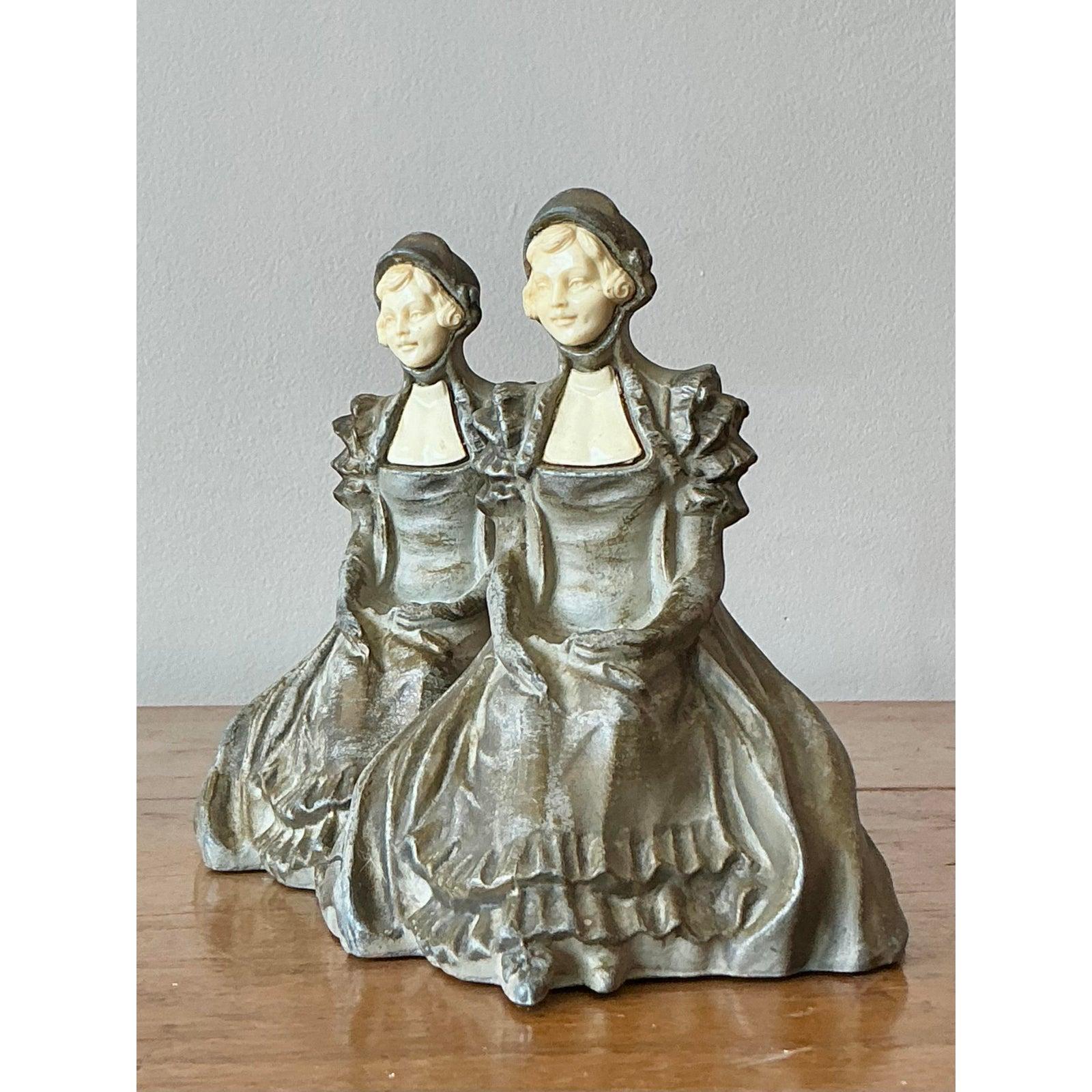 20th Century Vintage Boho Metal Lady Bookends - Set of 2 For Sale
