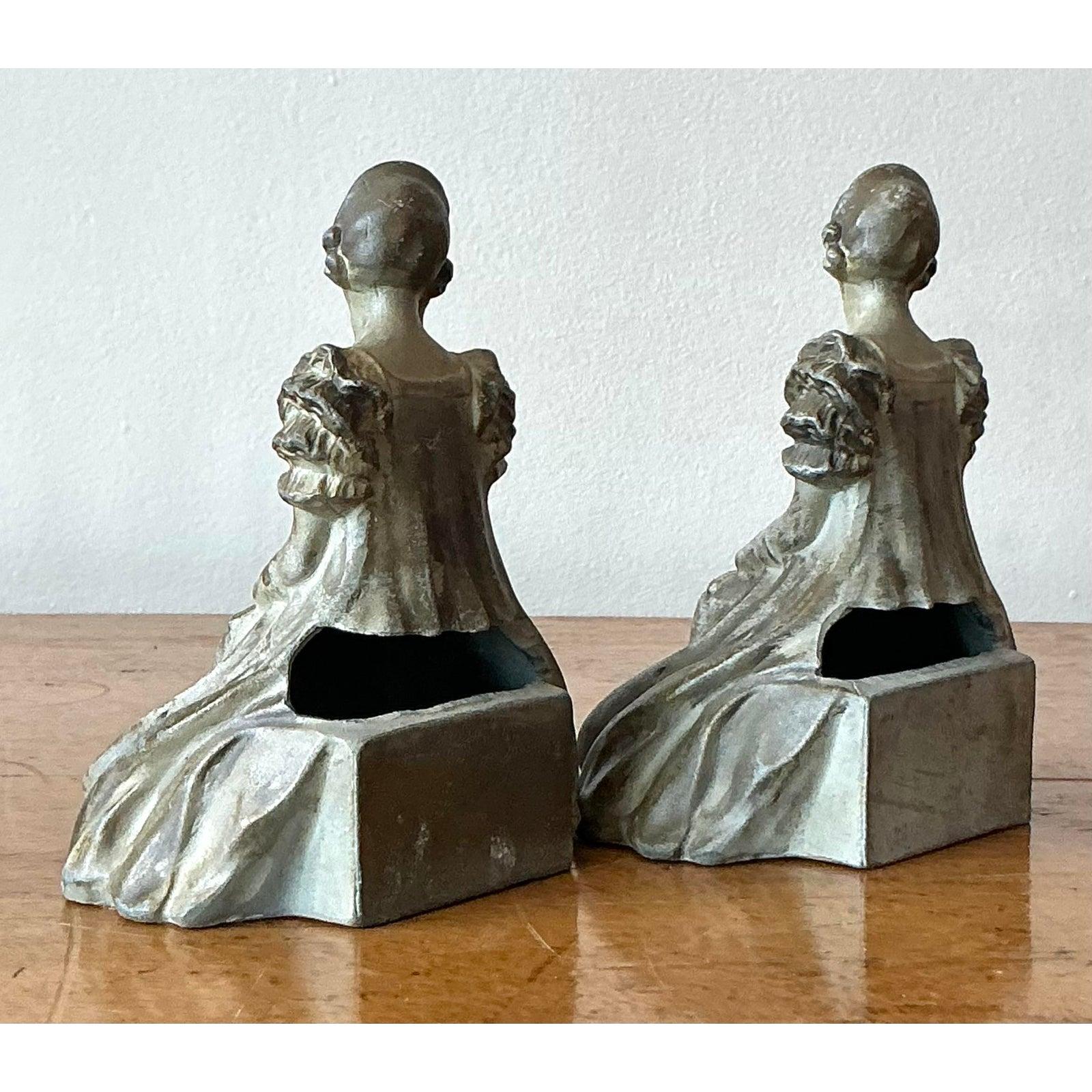 Vintage Boho Metal Lady Bookends - Set of 2 For Sale 2
