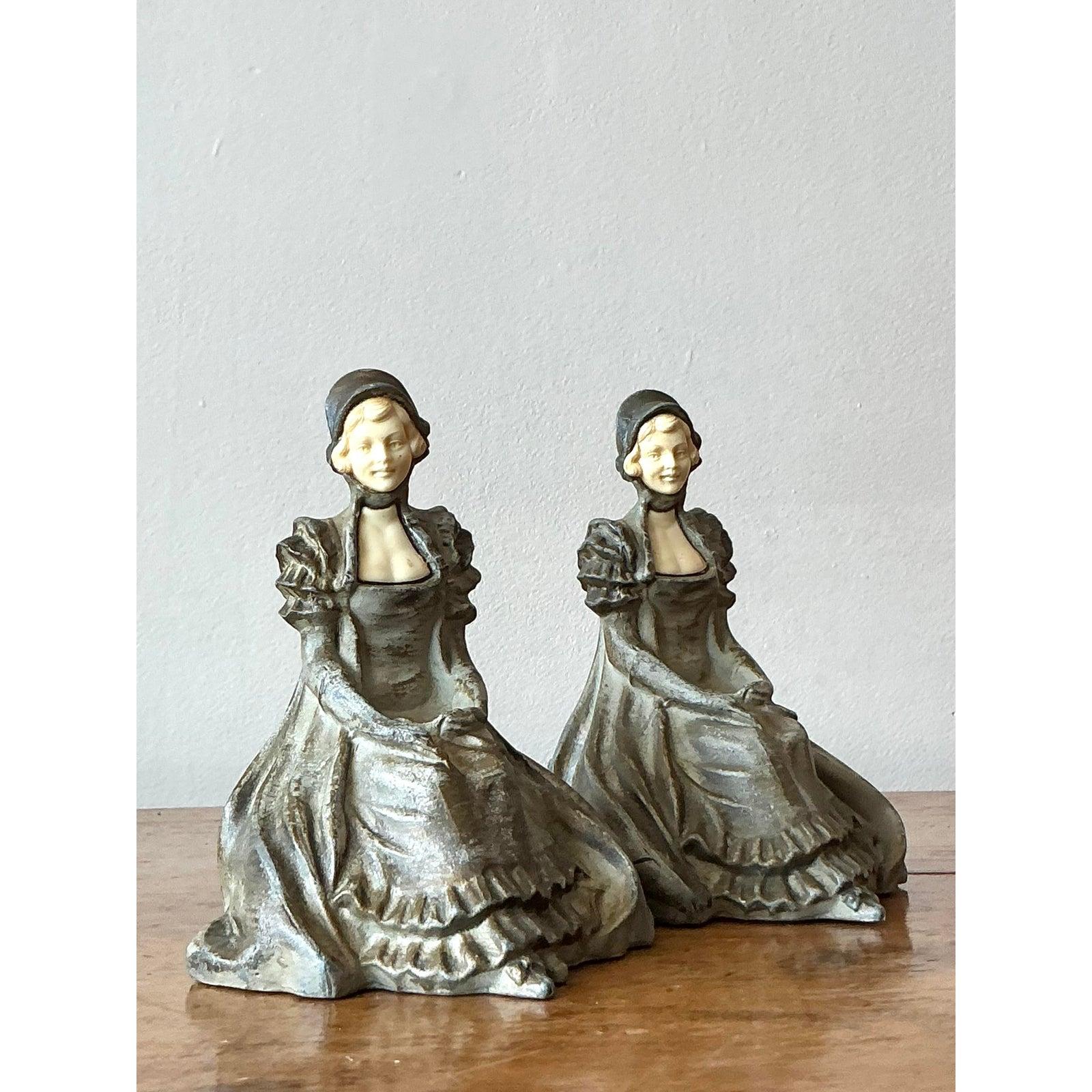 Vintage Boho Metal Lady Bookends - Set of 2 For Sale 3