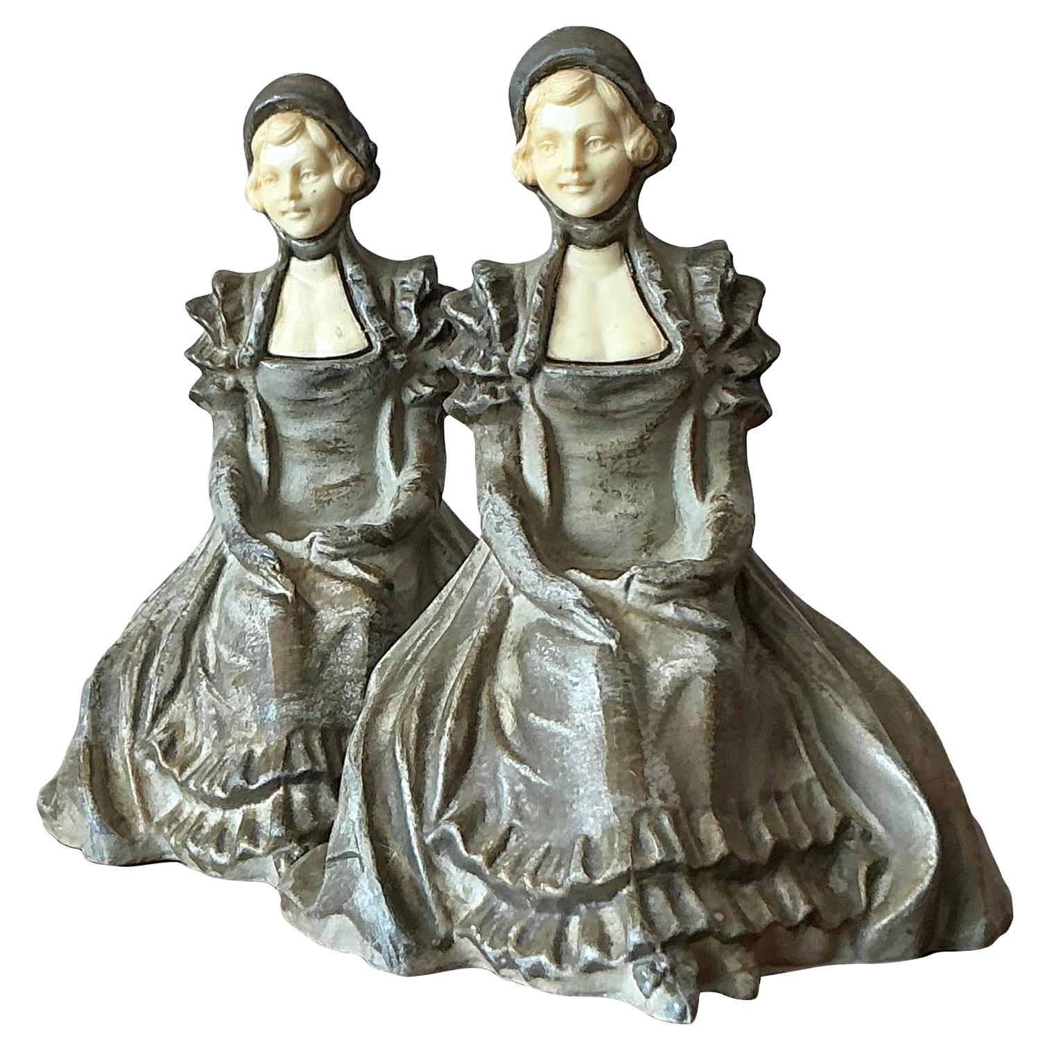 Vintage Boho Metal Lady Bookends - Set of 2 For Sale