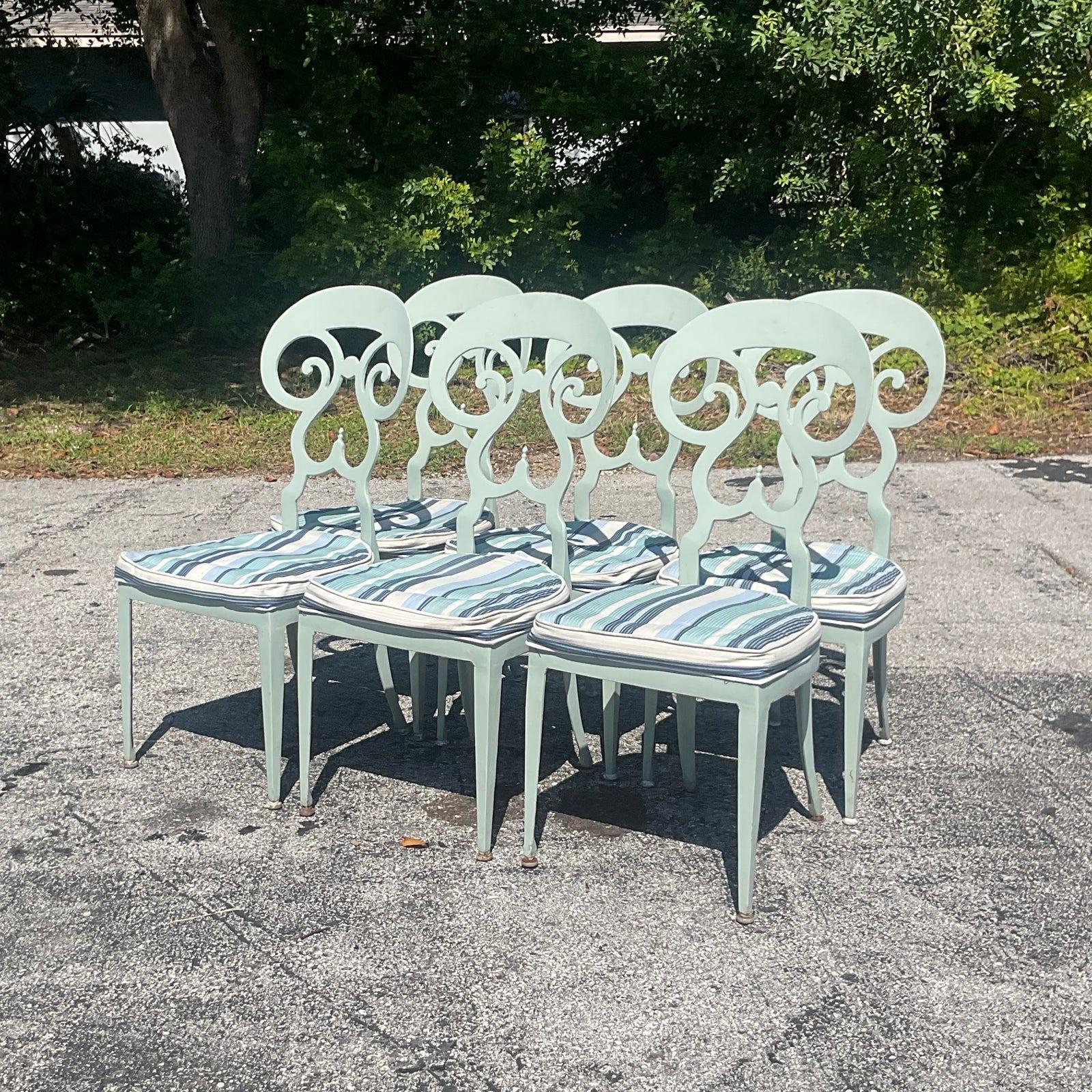 Biedermeier Vintage Boho Metal Scroll Dining Chairs - Set of 6 For Sale