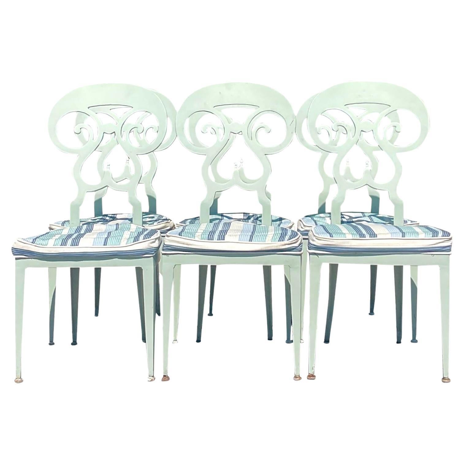 Vintage Boho Metal Scroll Dining Chairs - Set of 6 For Sale
