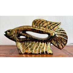 Vintage Boho Metallic Glazed Ceramic Fish