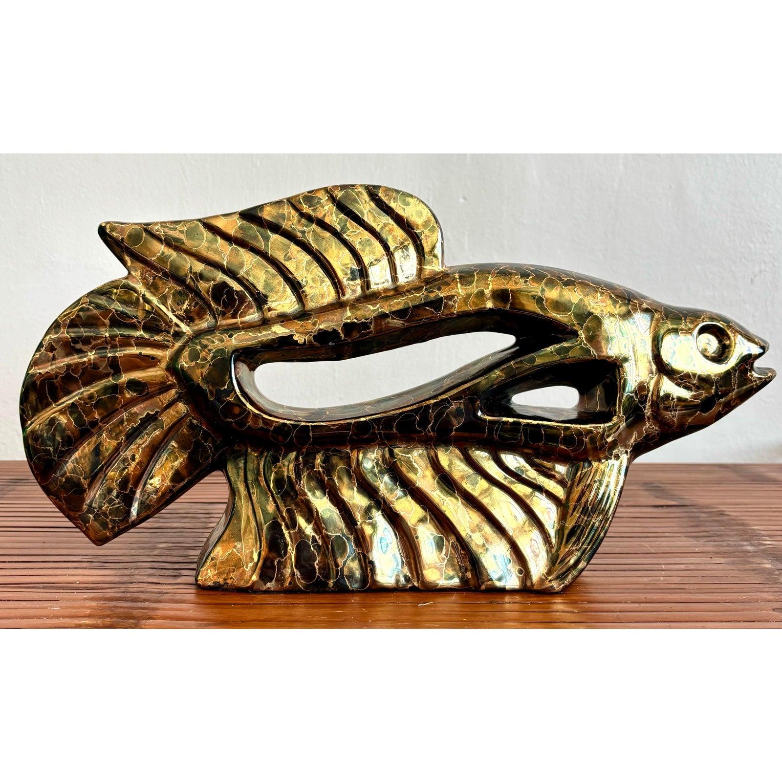 Pesce vintage in ceramica smaltata metallizzata Boho in vendita 1