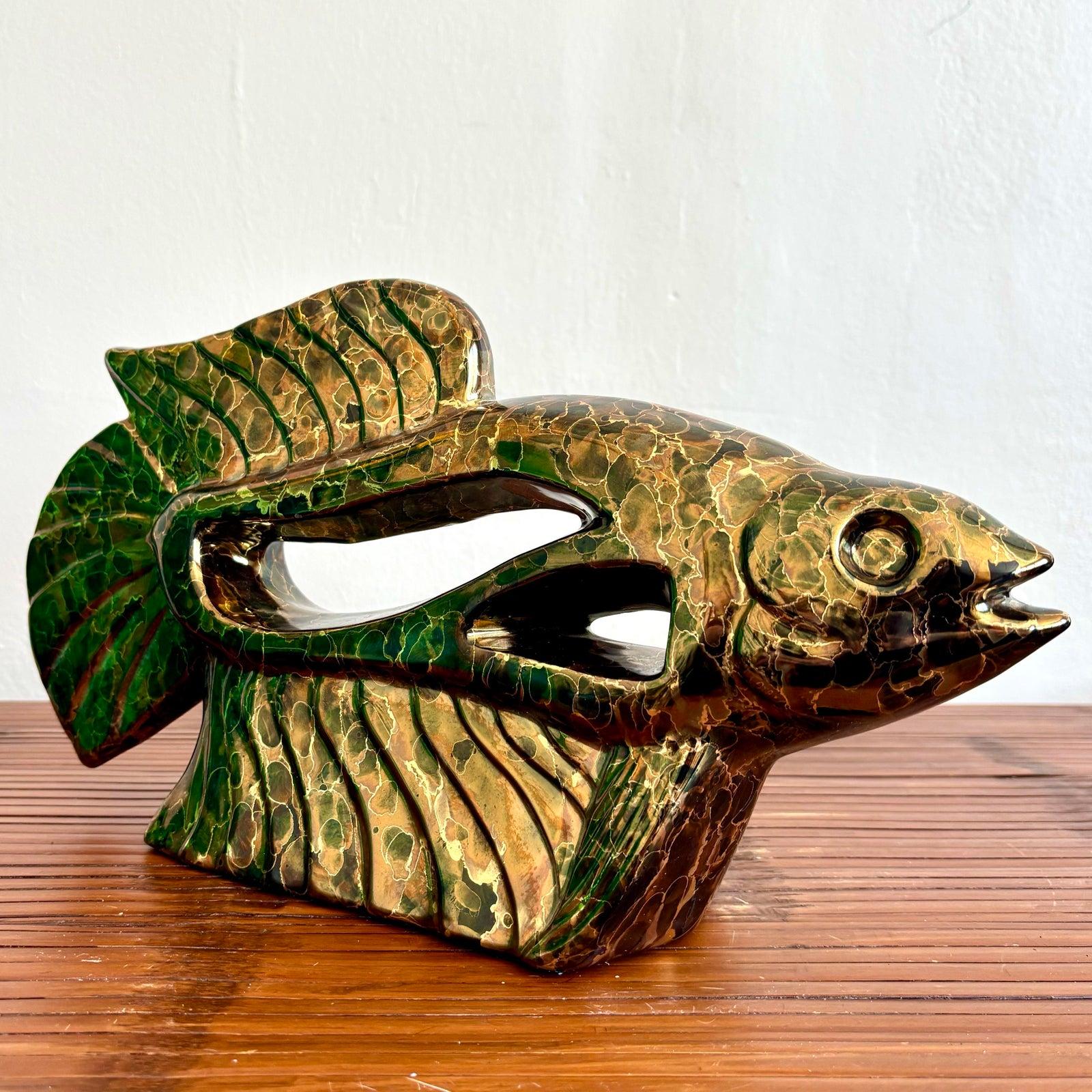 Pesce vintage in ceramica smaltata metallizzata Boho in vendita 2