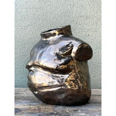 Vintage Boho Metallic Glazed Ceramic Torso Vase