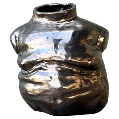 Vintage Boho Metallic Glazed Ceramic Torso Vase