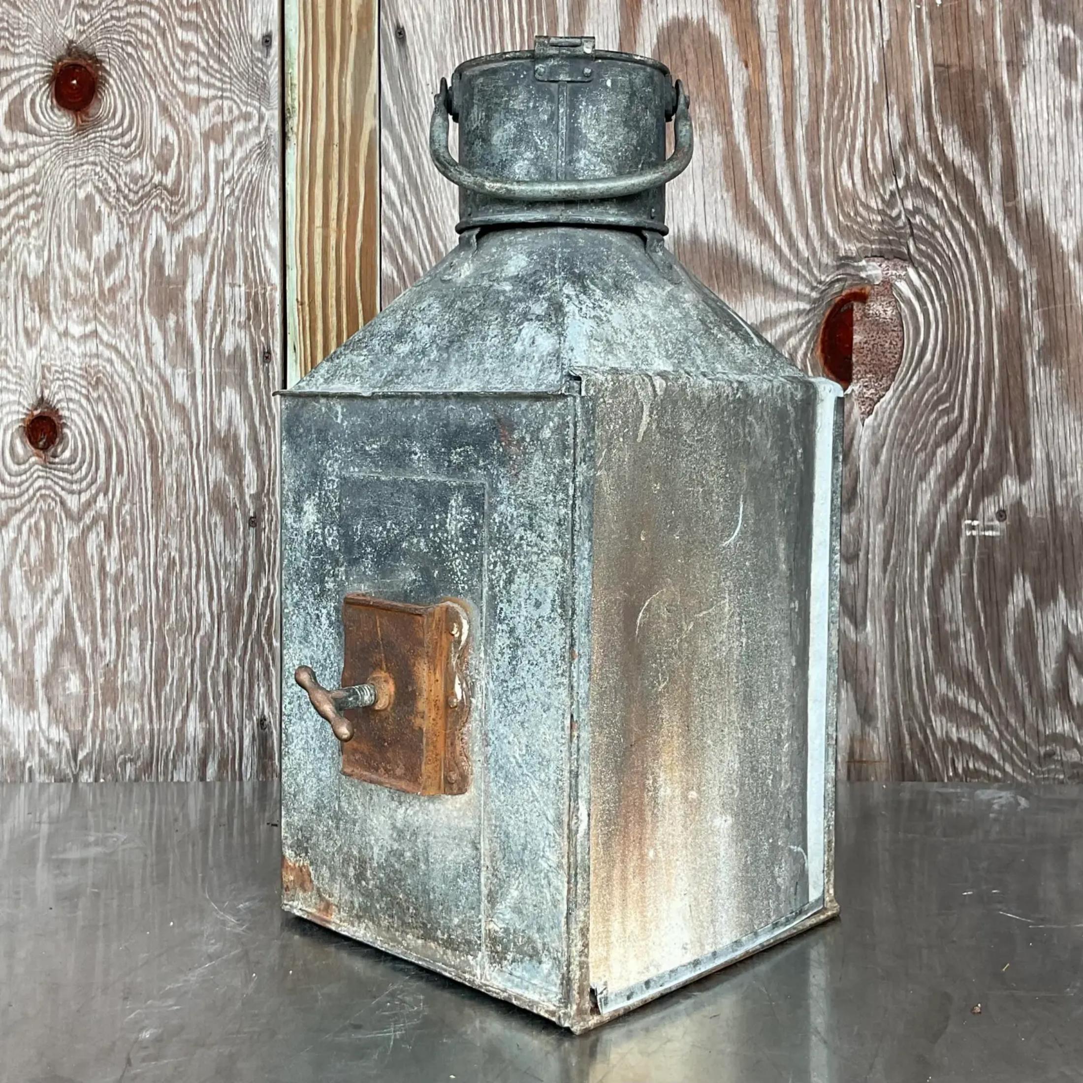 Vintage Boho Meteorite Ships Lantern In Good Condition For Sale In west palm beach, FL