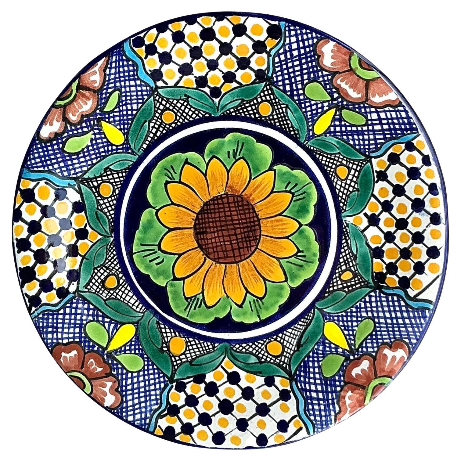 Plato de Cerámica Vintage Boho Mexicano Pintado a Mano