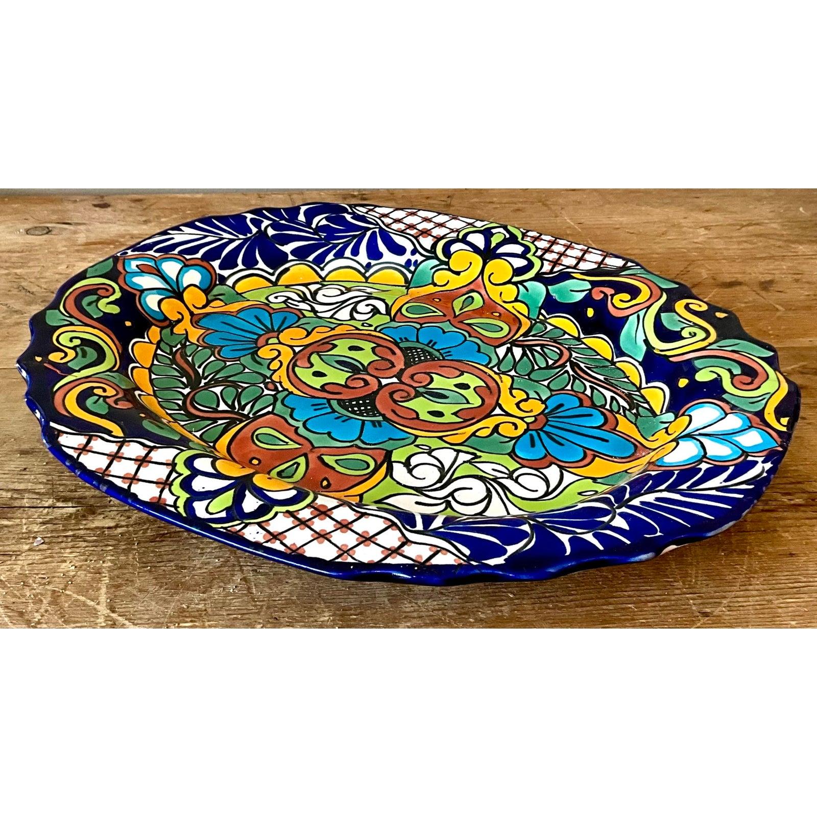Colonial espagnol Plateau vintage boho mexicain peint à la main en vente