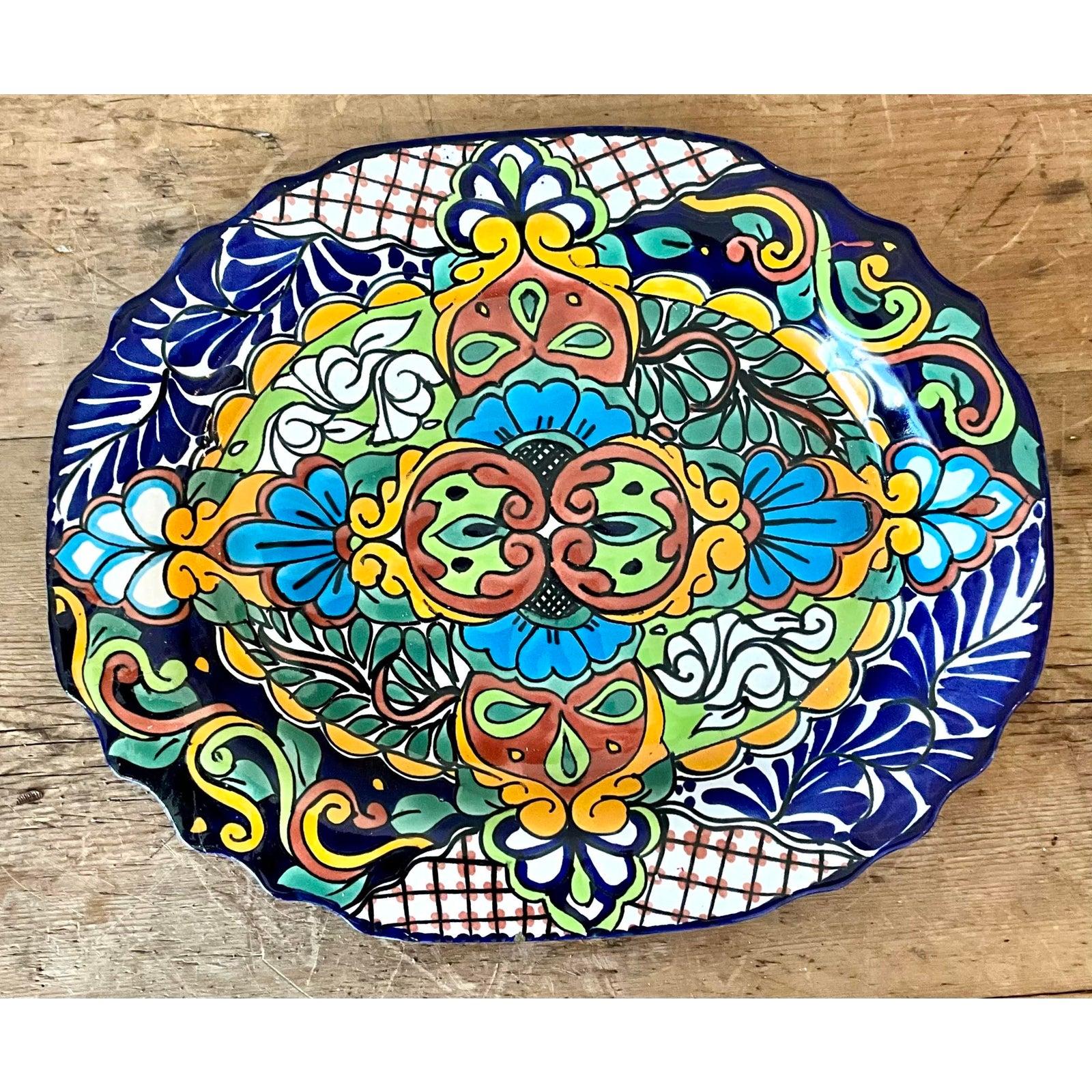 Plateau vintage boho mexicain peint à la main en vente 1