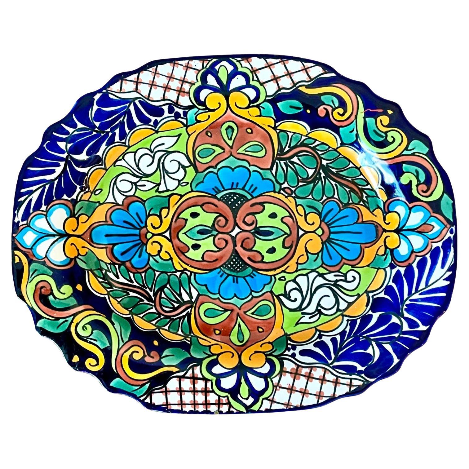 Plateau vintage boho mexicain peint à la main