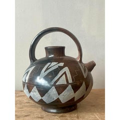 Vintage Boho Mexican Hand Painted Terra Cotta Water Jug