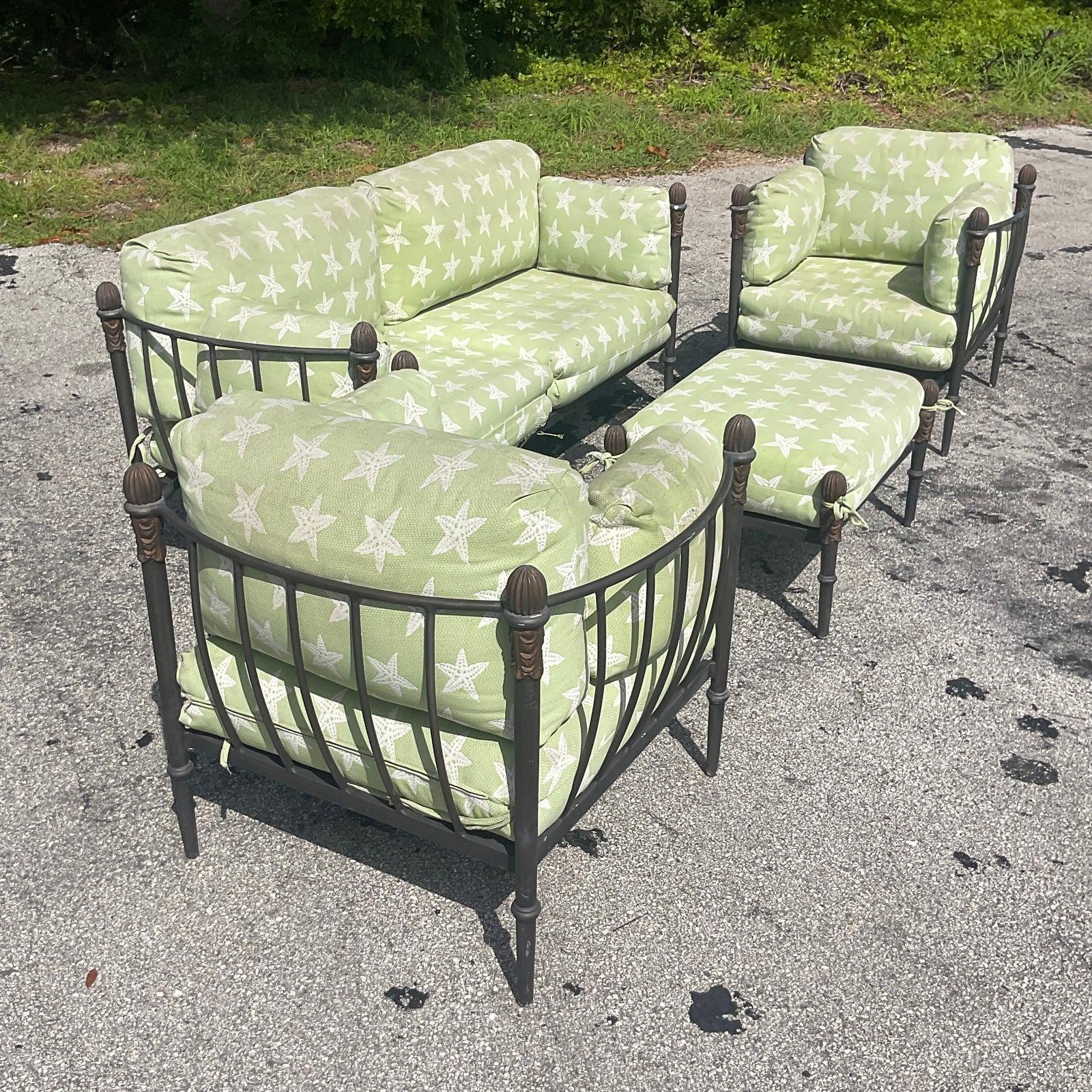 Vintage Boho Michael Taylor Aluminum Sofa Set In Good Condition In west palm beach, FL