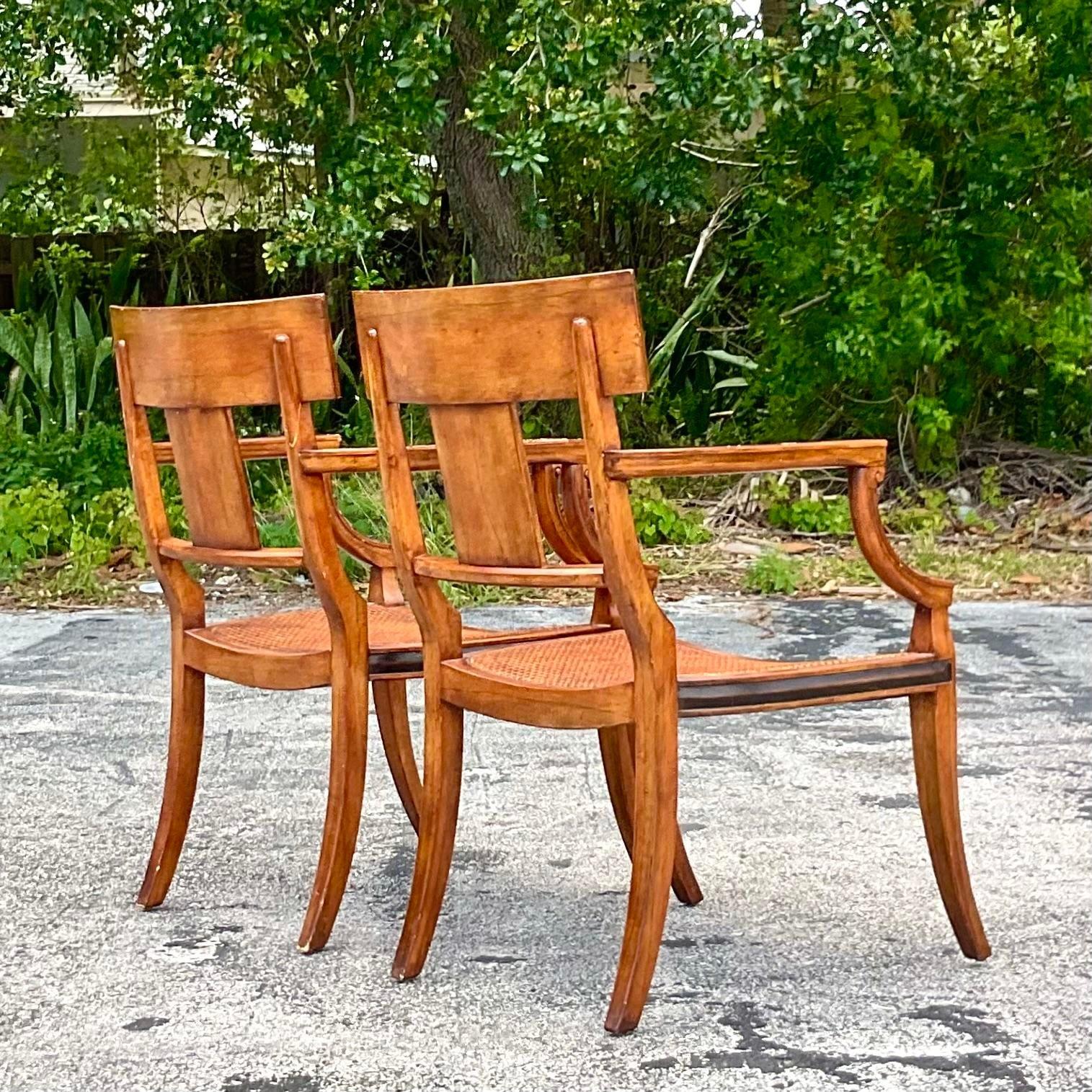 20ième siècle Paire de chaises Klismos vintage Boho Michael Taylor pour Baker en vente