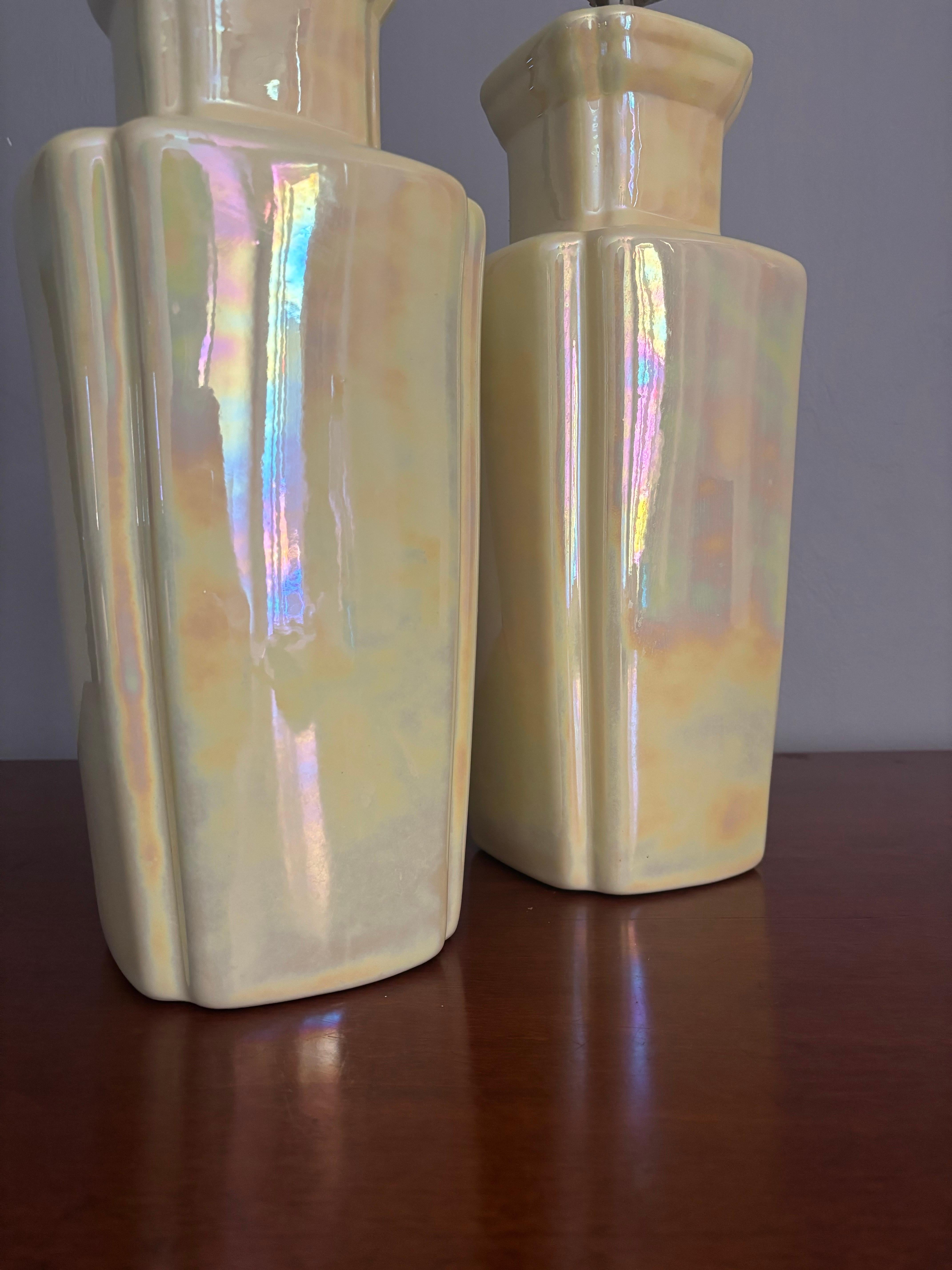 Americano Lampade da tavolo in ceramica a lustro vintage Boho Mid Century Modern, una coppia in vendita