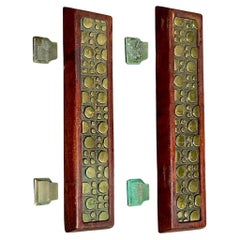 Vintage Boho Mid-Century Modern Patinated Abstract Geometric Door Pulls - a Pr