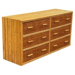 Vintage Boho Mid Century Split-Reed Bamboo & Rattan Dresser, Cabinet or Credenza