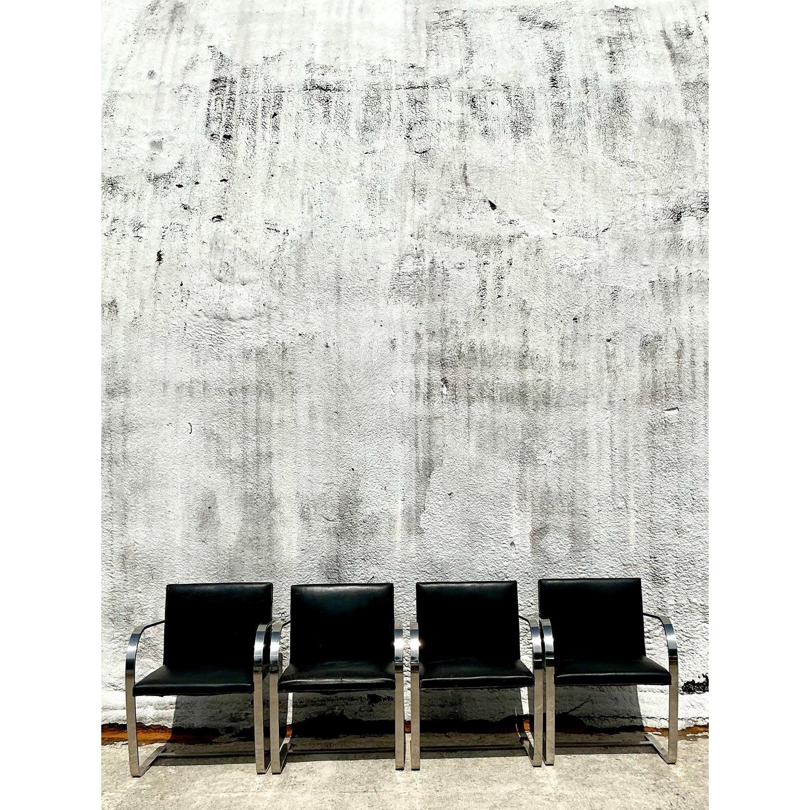 Bauhaus Vintage Boho Mies Van Der Rohe Brno Leather Dining Chairs - Set of 4 For Sale