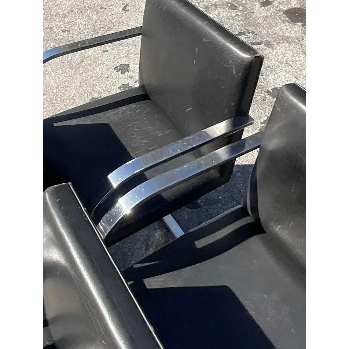Chrome Vintage Boho Mies Van Der Rohe Brno Leather Dining Chairs - Set of 4 For Sale