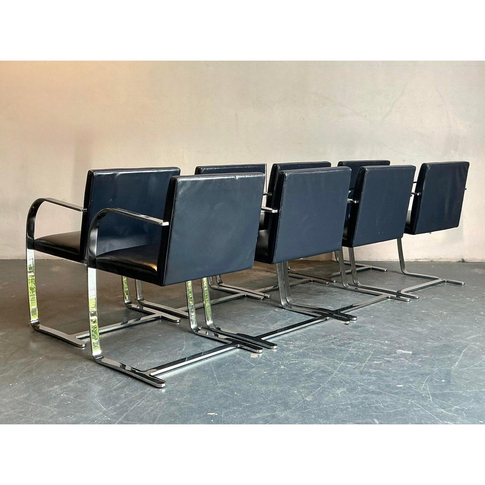Set di 8 sedie da pranzo in pelle Boho Mies Van Der Rohe per Knoll Flat Bar in vendita 1