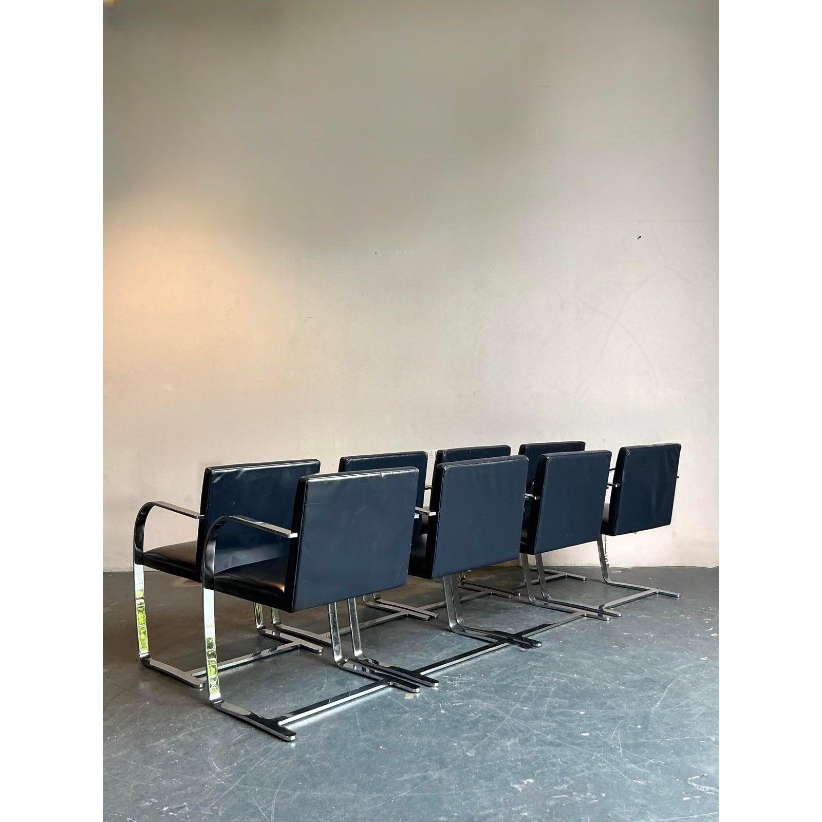 Set di 8 sedie da pranzo in pelle Boho Mies Van Der Rohe per Knoll Flat Bar in vendita 2