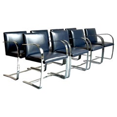 Vintage Boho Mies Van Der Rohe for Knoll Flat Bar Leather Dining Chairs-Set of 8