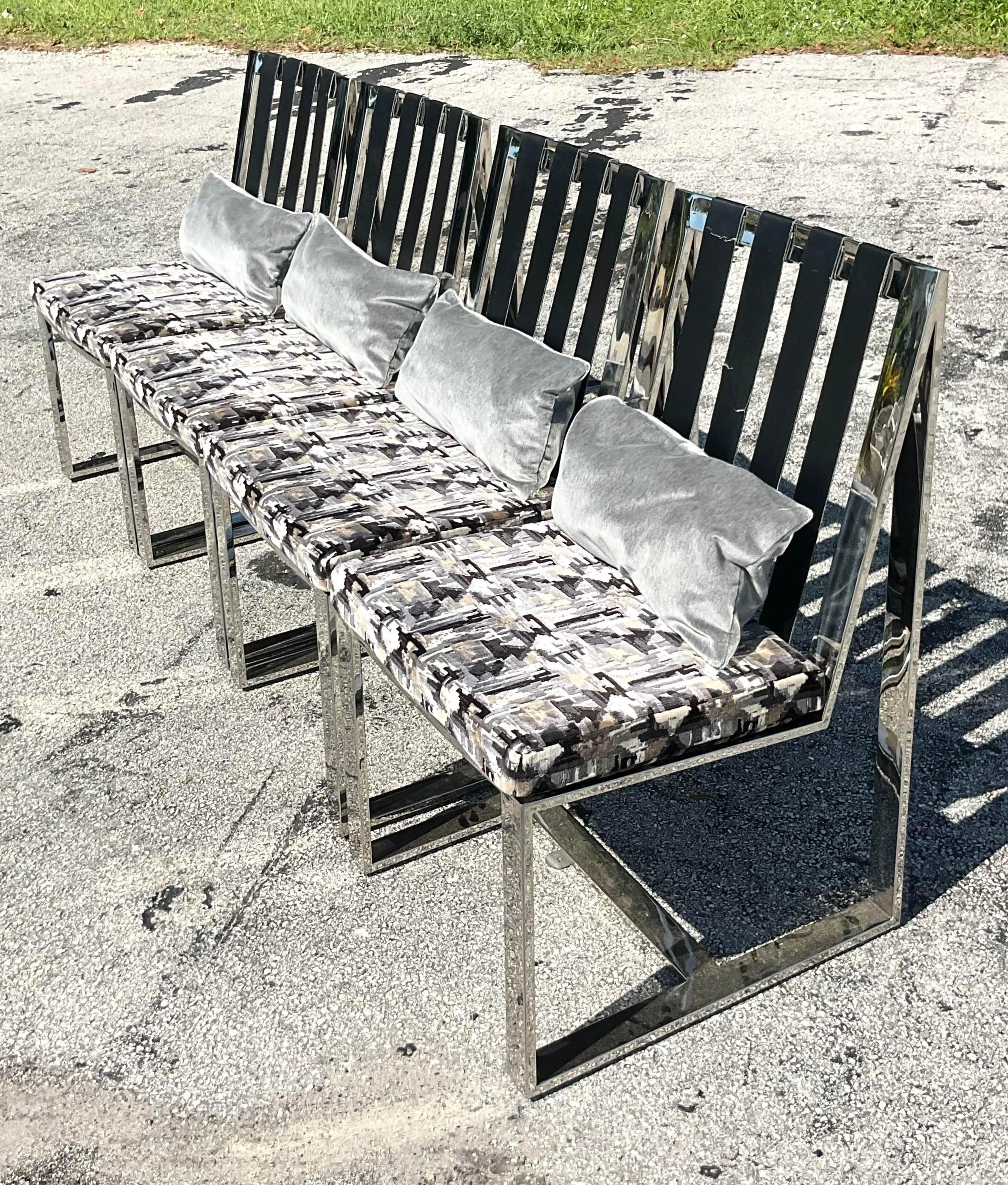 Vintage Boho Milo Baughman for Thayer Coggin Chrome Dining Chairs - Set of 4 In Good Condition For Sale In west palm beach, FL