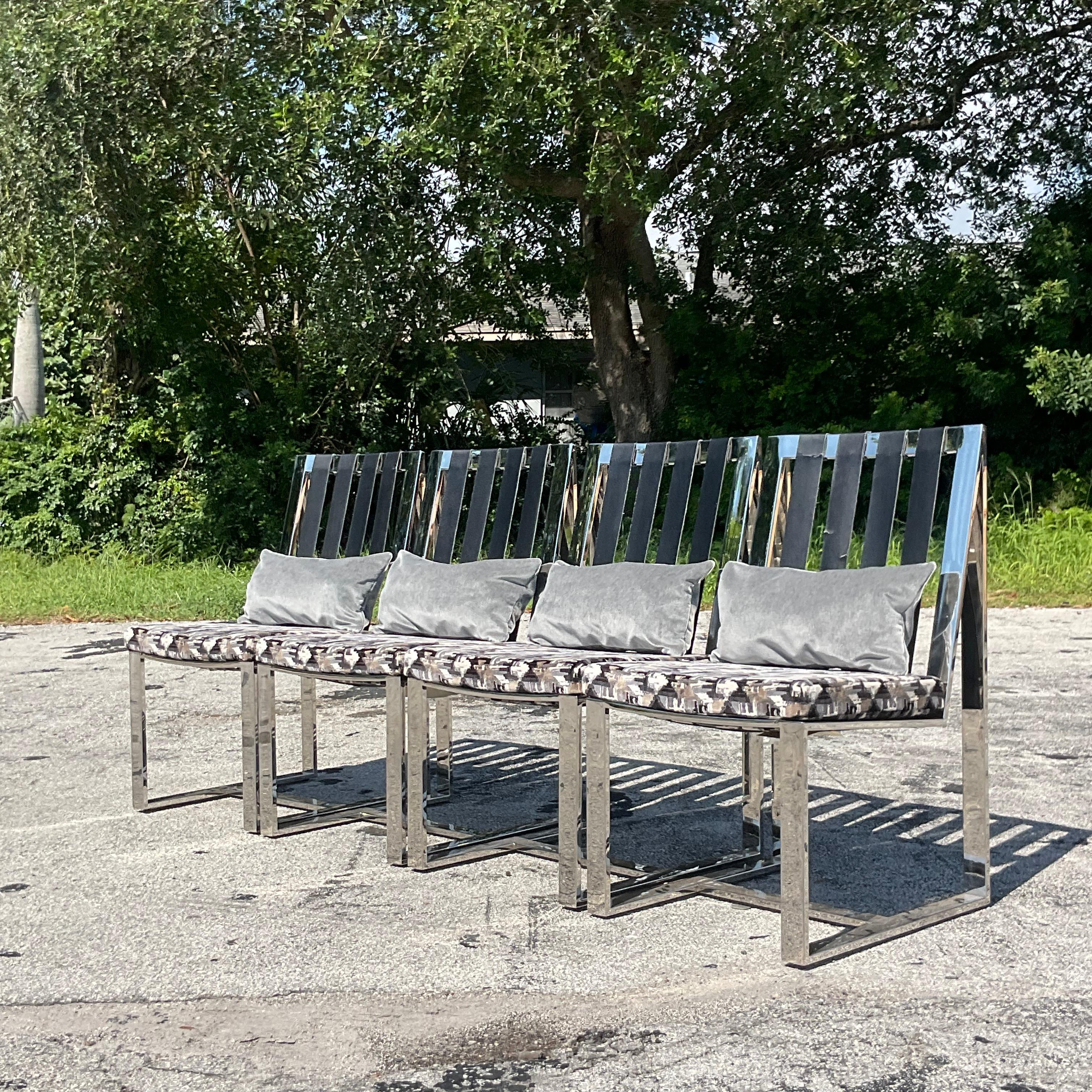 Vintage Boho Milo Baughman for Thayer Coggin Chrome Dining Chairs - Set of 4 For Sale 2