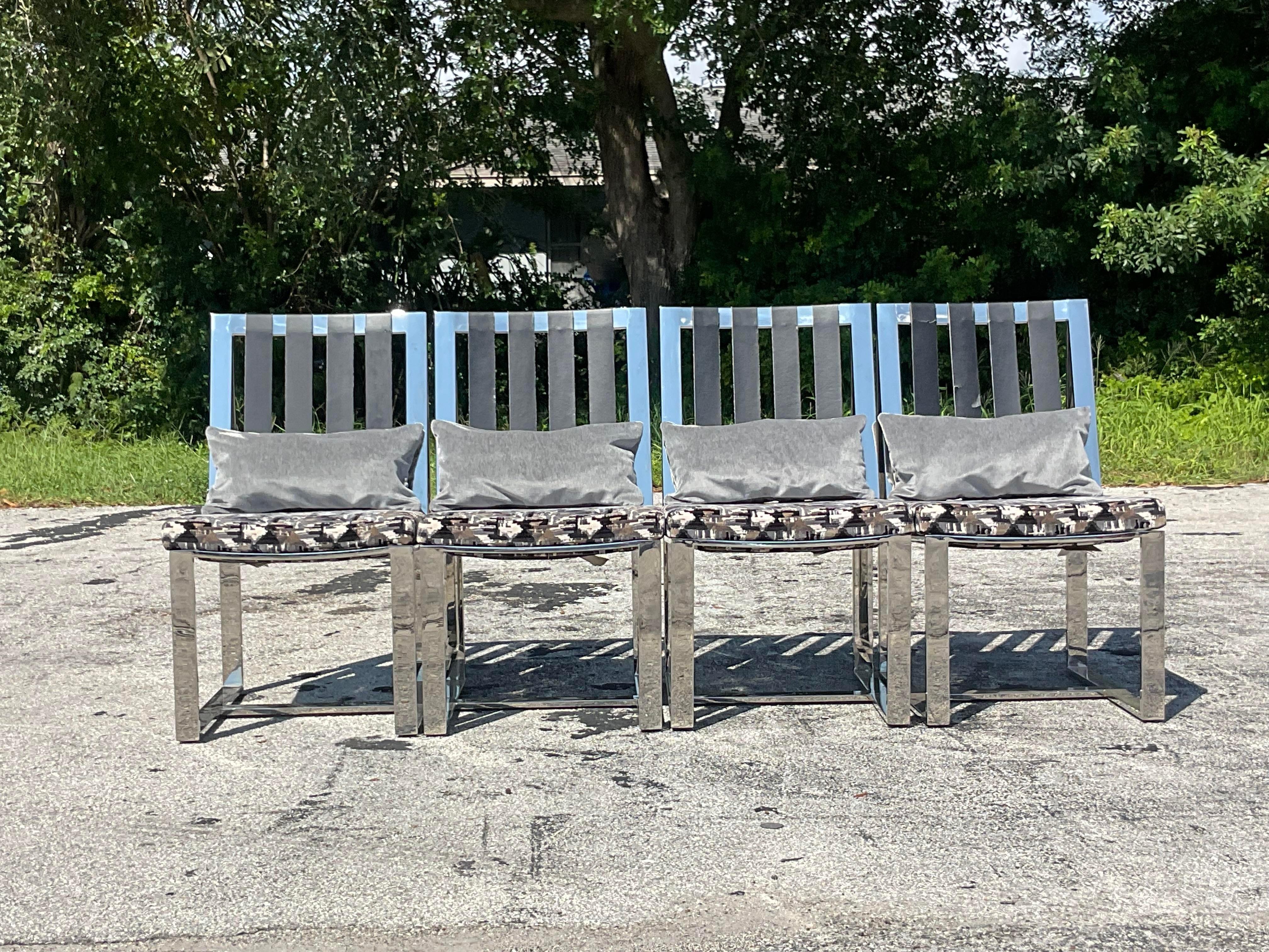 Vintage Boho Milo Baughman for Thayer Coggin Chrome Dining Chairs - Set of 4 For Sale 3