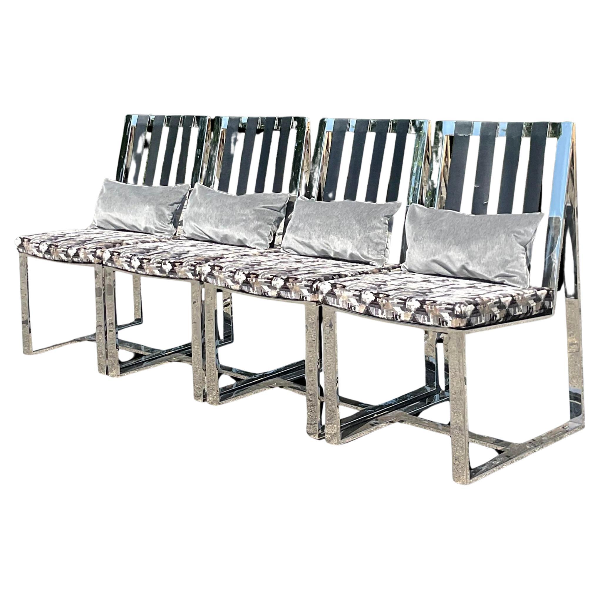 Chaises de salle à manger chromées vintage Boho Milo Baughman pour Thayer Coggin - Lot de 4