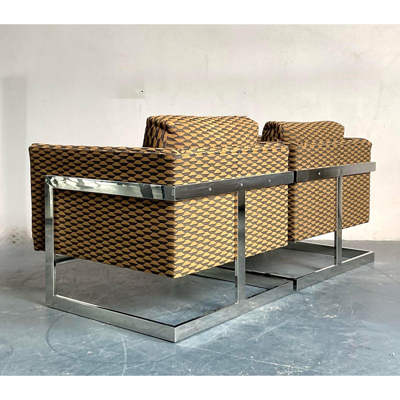 Mid-Century Modern Vintage Boho Milo Baughman for Thayer Coggin T Back Chairs - A Pair For Sale