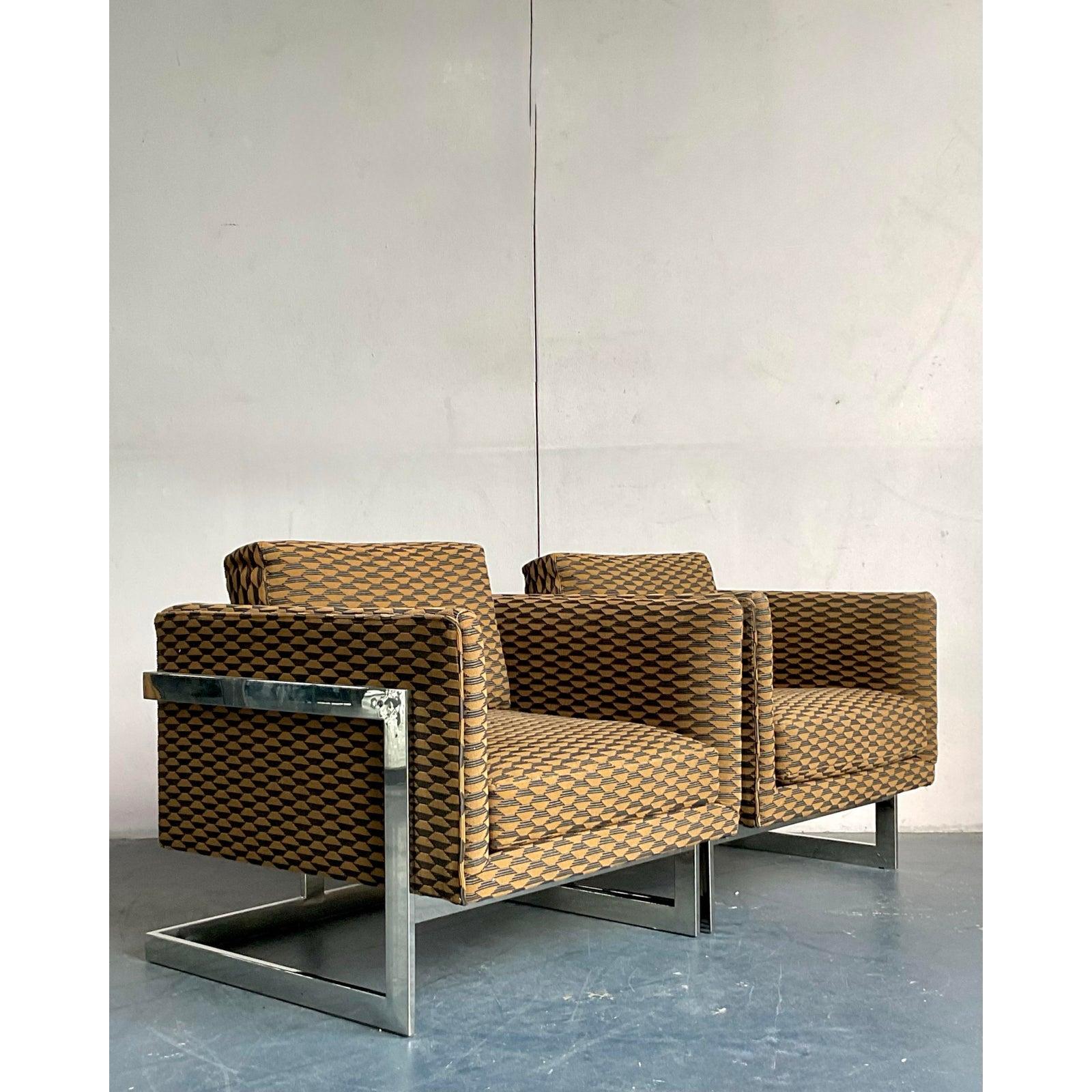 American Vintage Boho Milo Baughman for Thayer Coggin T Back Chairs - A Pair For Sale