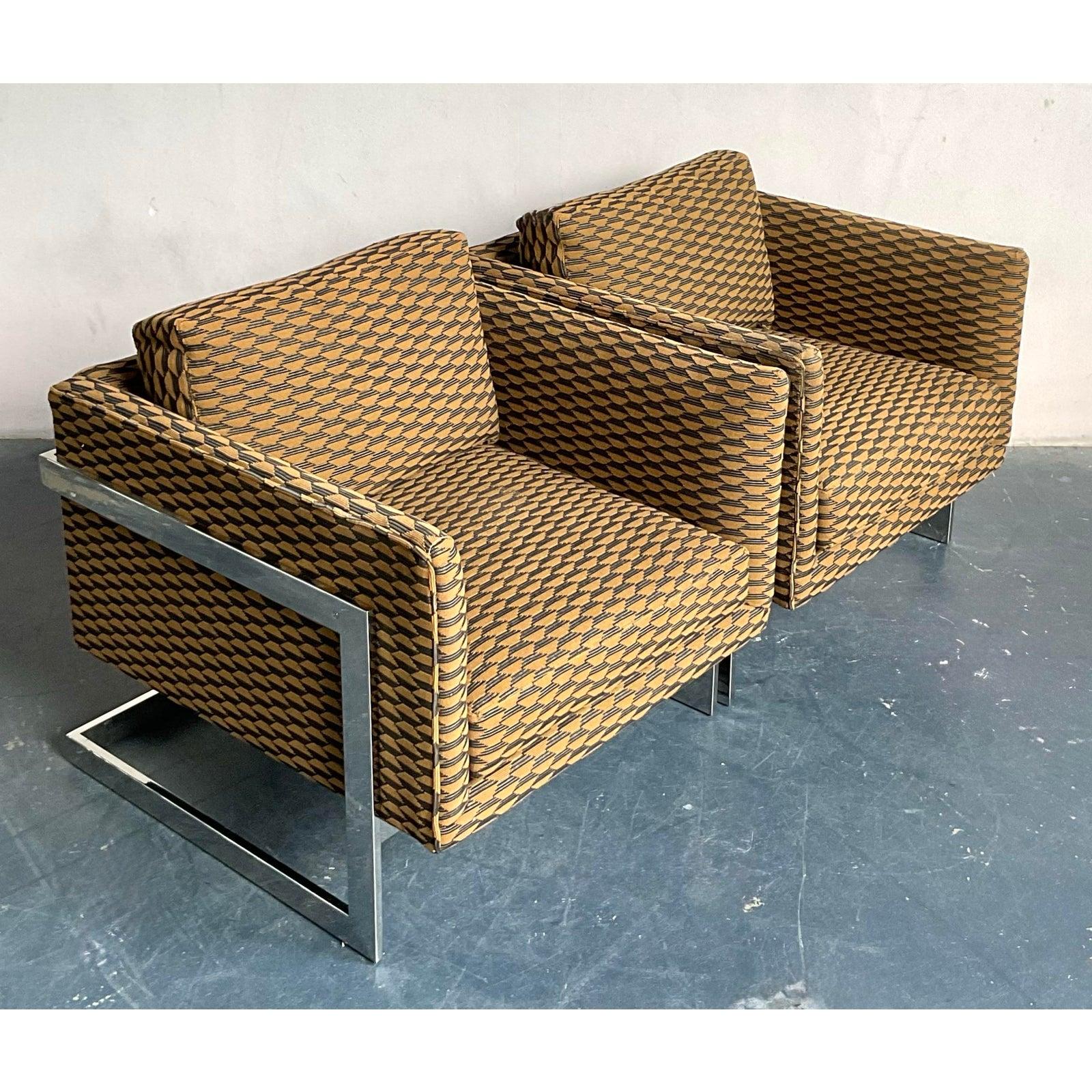 Vintage Boho Milo Baughman for Thayer Coggin T Back Chairs - A Pair In Good Condition For Sale In West Palm Beach, FL