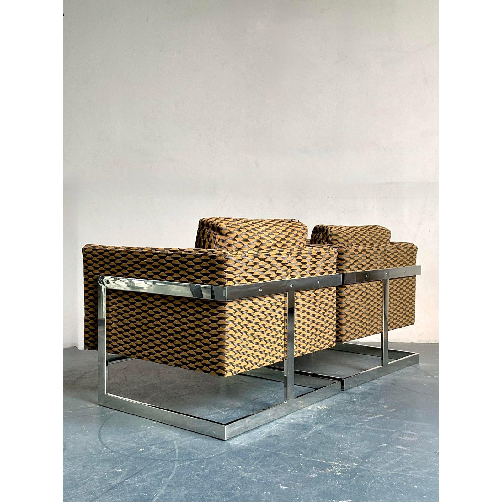 20th Century Vintage Boho Milo Baughman for Thayer Coggin T Back Chairs - A Pair For Sale
