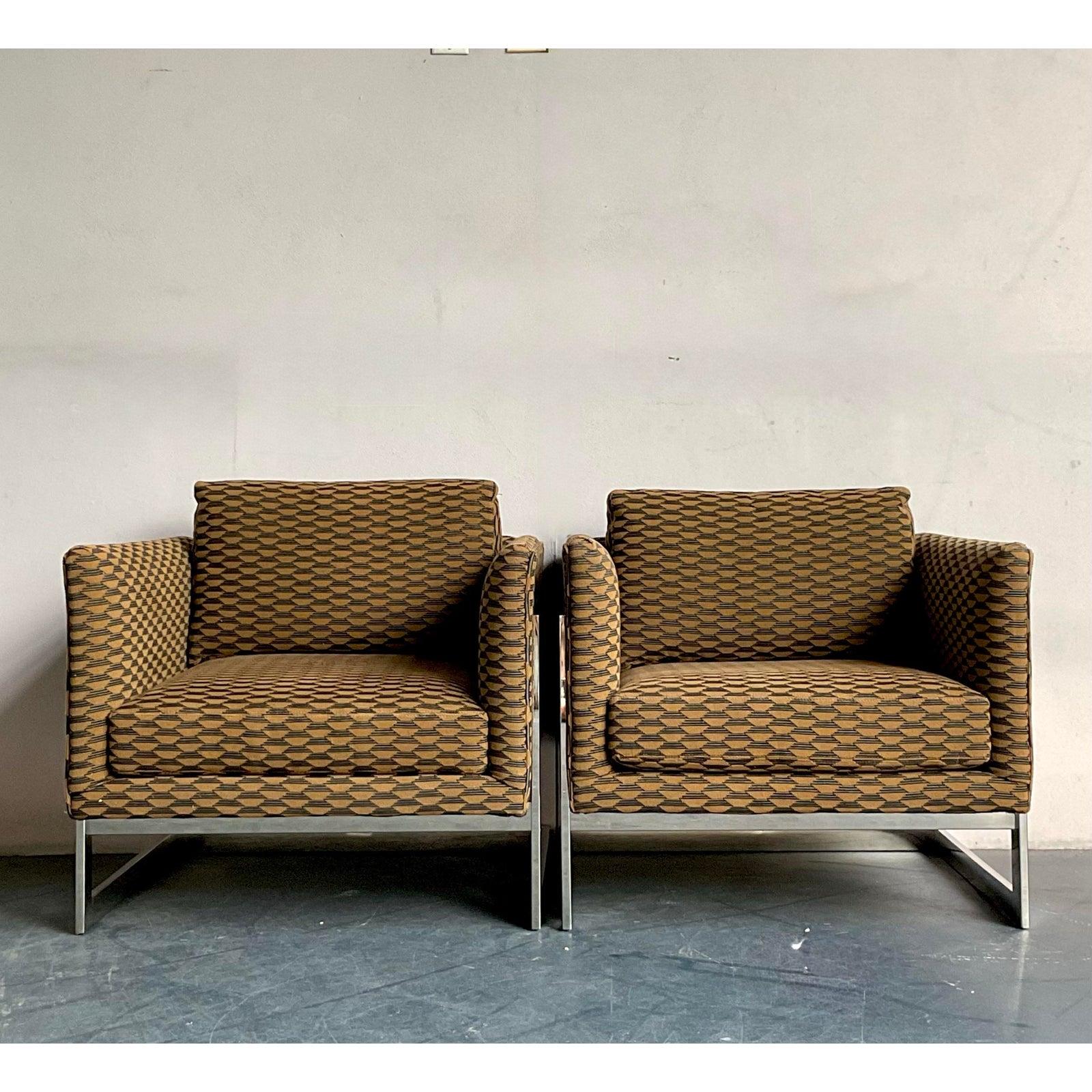 Metal Vintage Boho Milo Baughman for Thayer Coggin T Back Chairs - A Pair For Sale